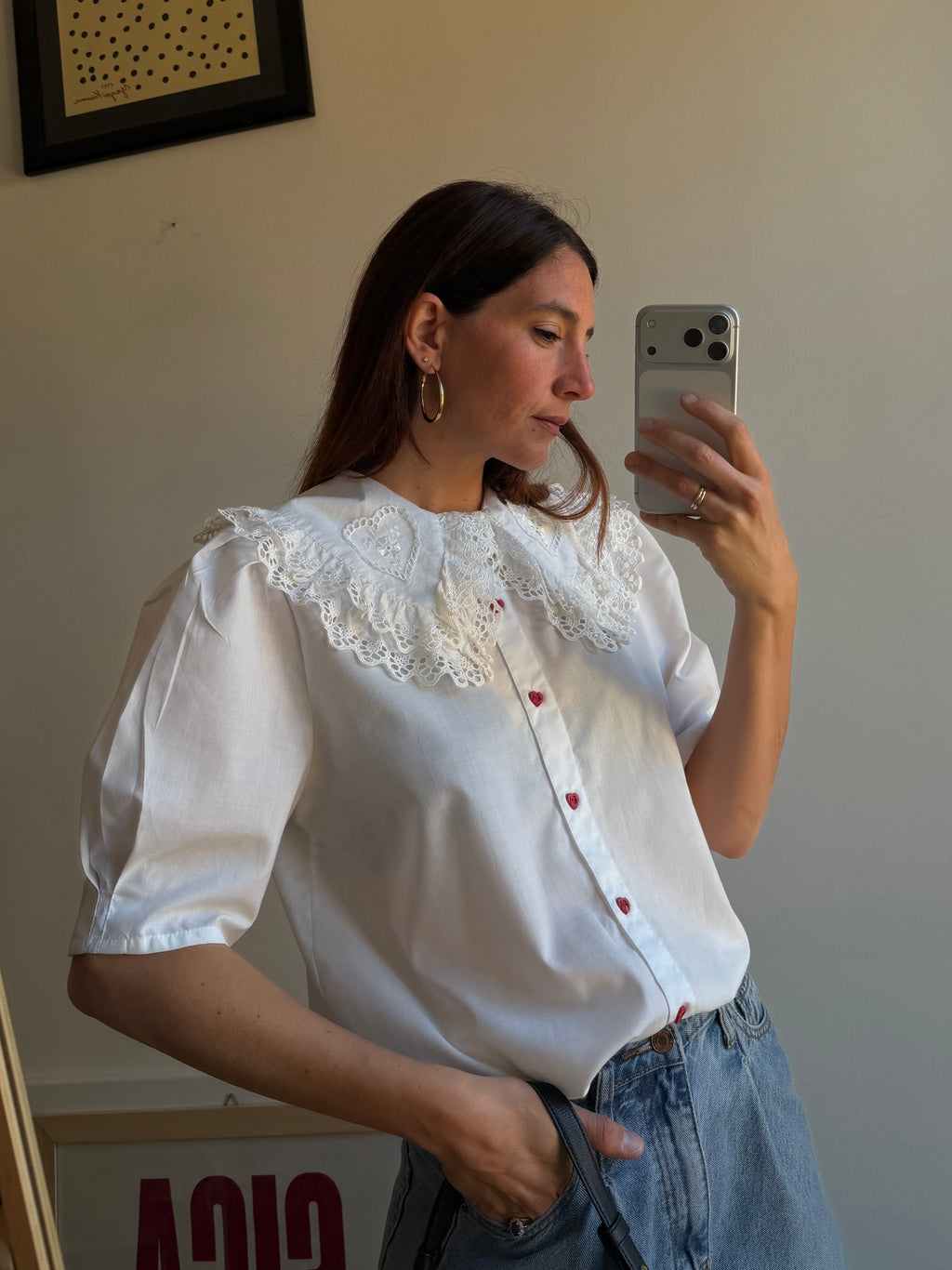 CAMICIA ROMANTICA CON MAXI COLLETTO A CUORE