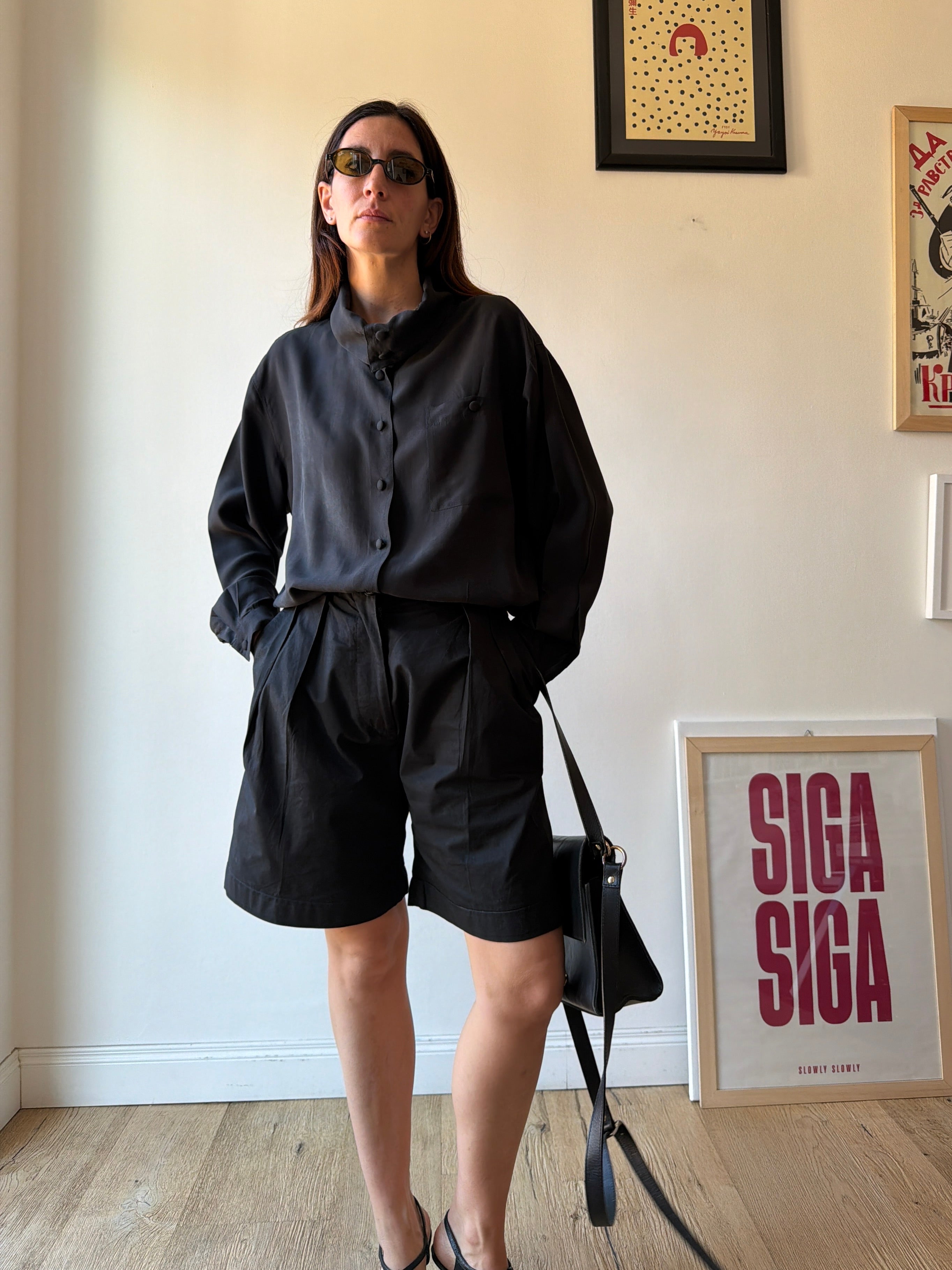 CAMICIA NERA IN SETA