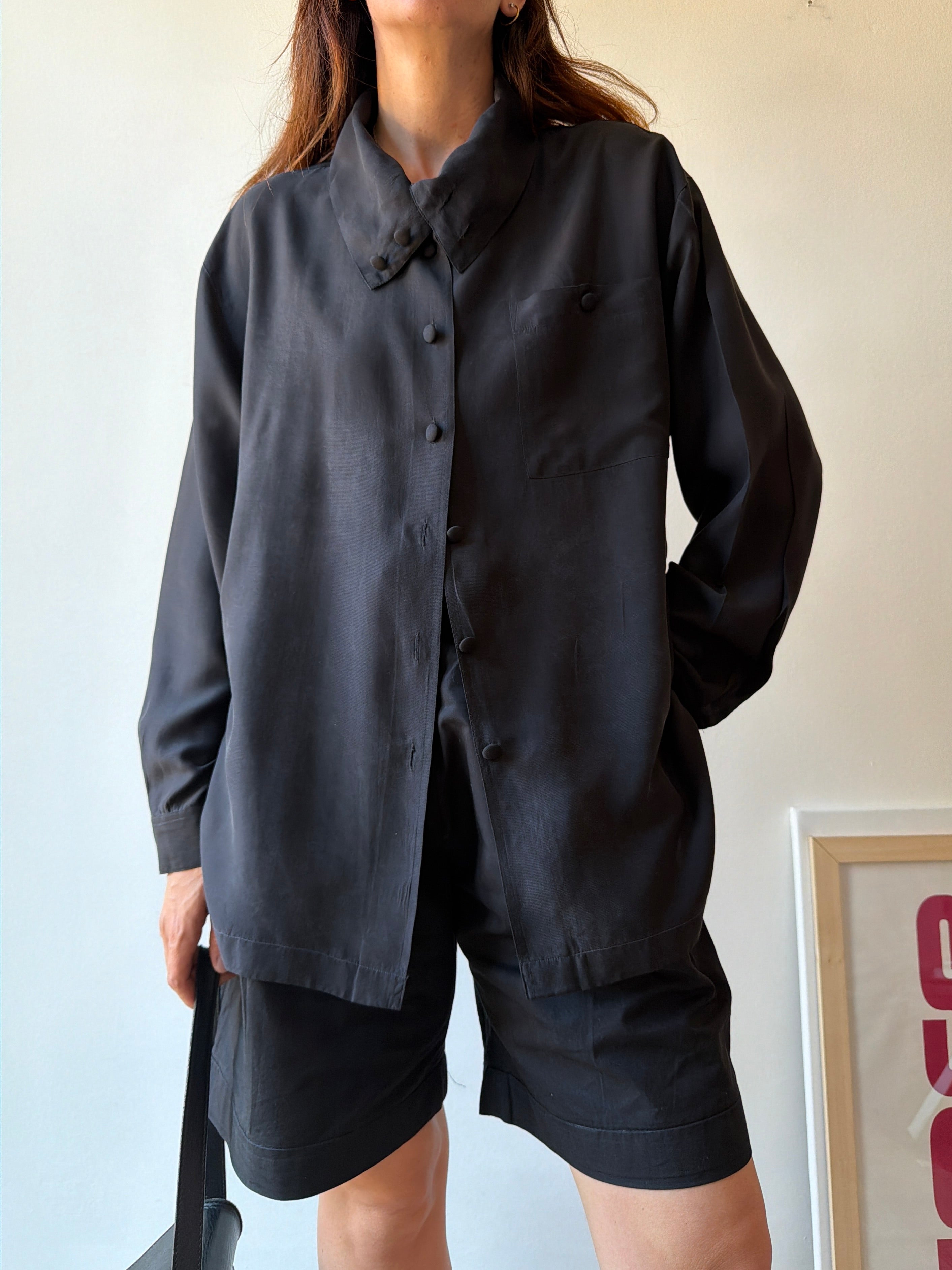 CAMICIA NERA IN SETA