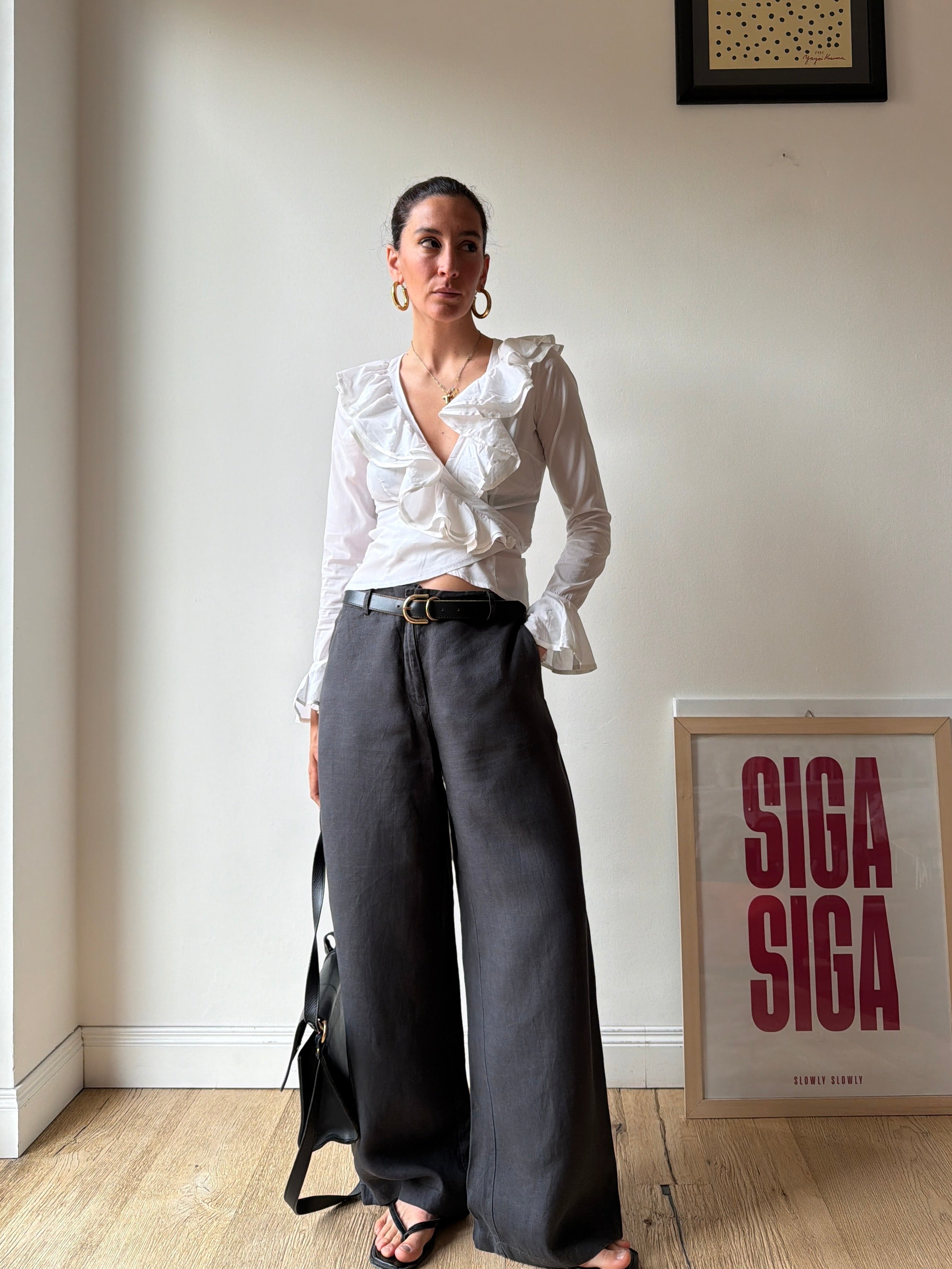 PANTALONE IN LINO WIDE LEG