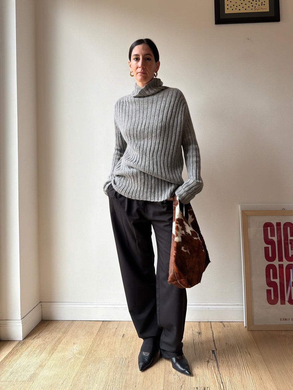 MAGLIONE A COSTE GRIGIO IN BABY ALPACA