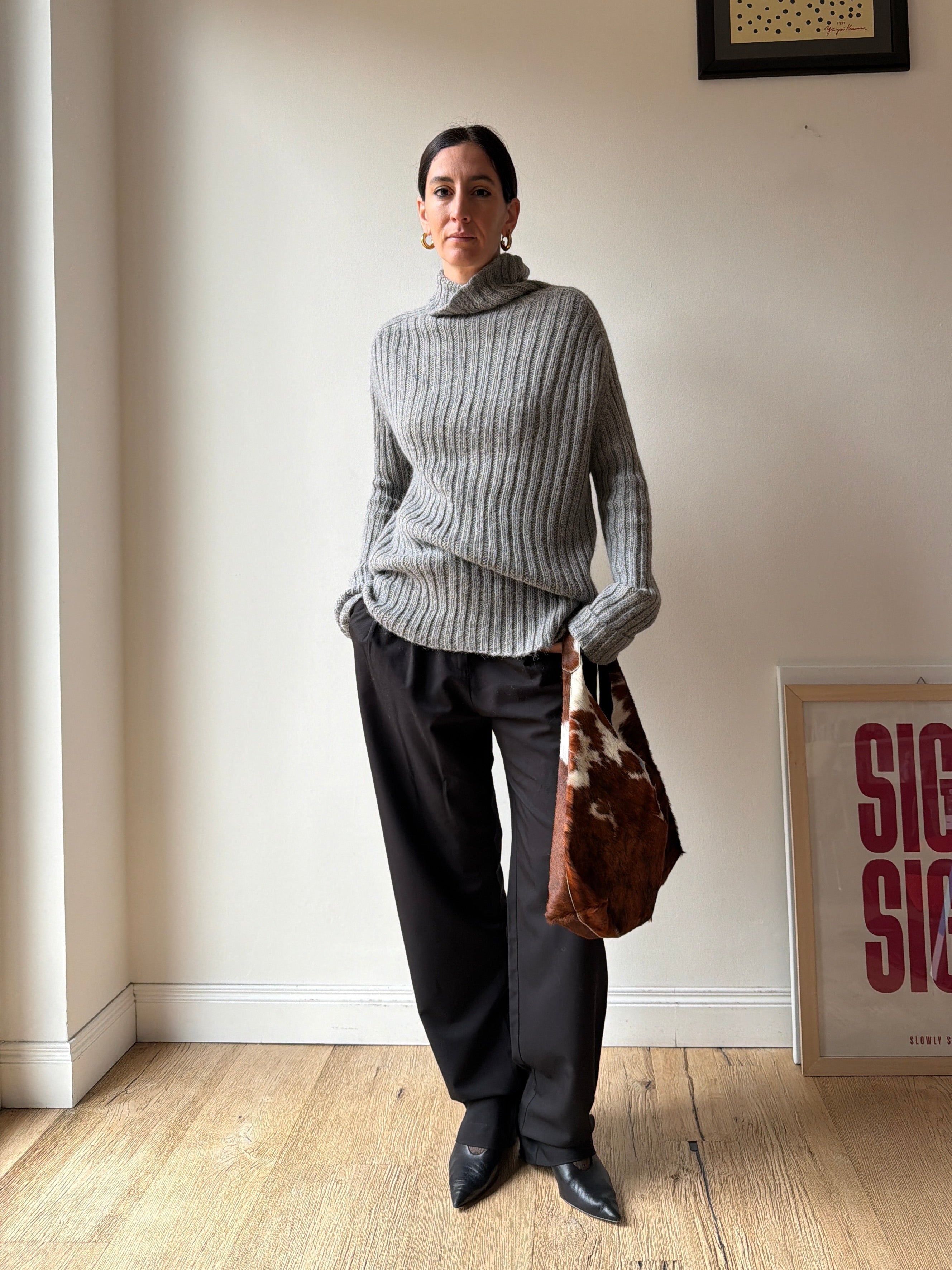 MAGLIONE A COSTE GRIGIO IN BABY ALPACA