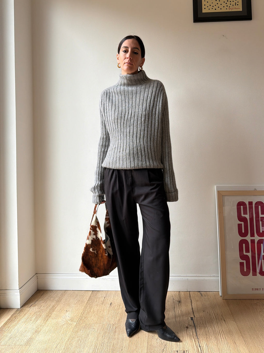 MAGLIONE A COSTE GRIGIO IN BABY ALPACA