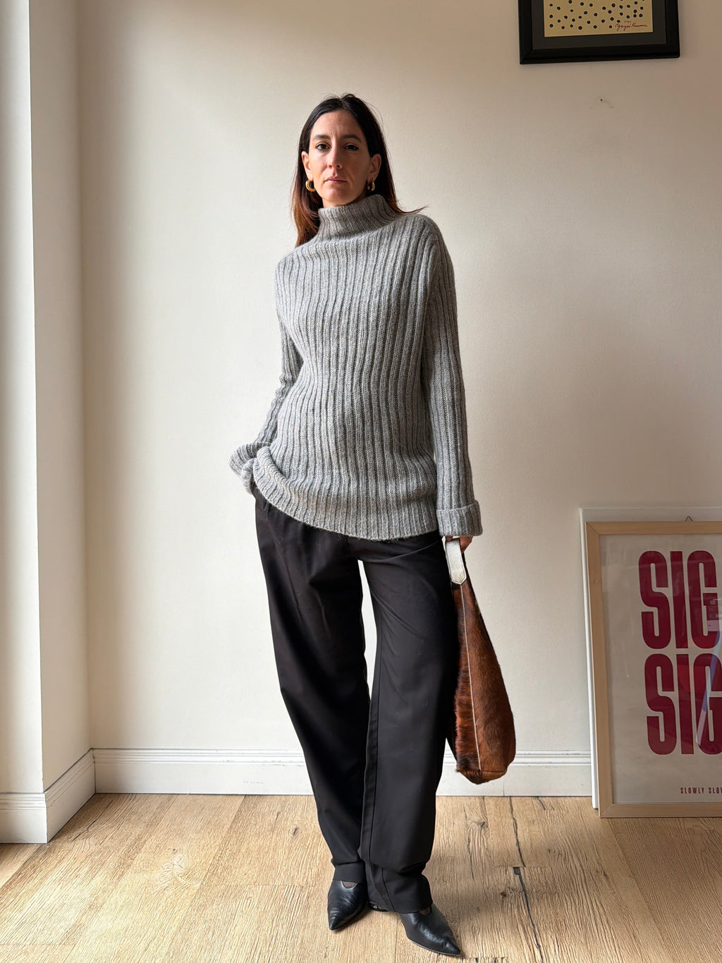 MAGLIONE A COSTE GRIGIO IN BABY ALPACA