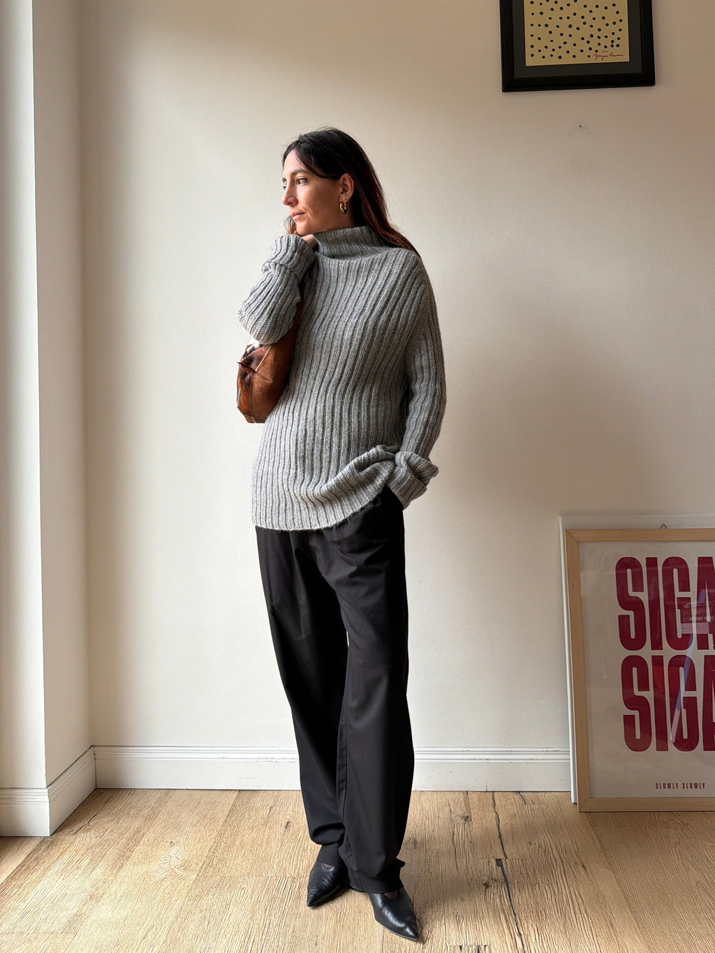 MAGLIONE A COSTE GRIGIO IN BABY ALPACA