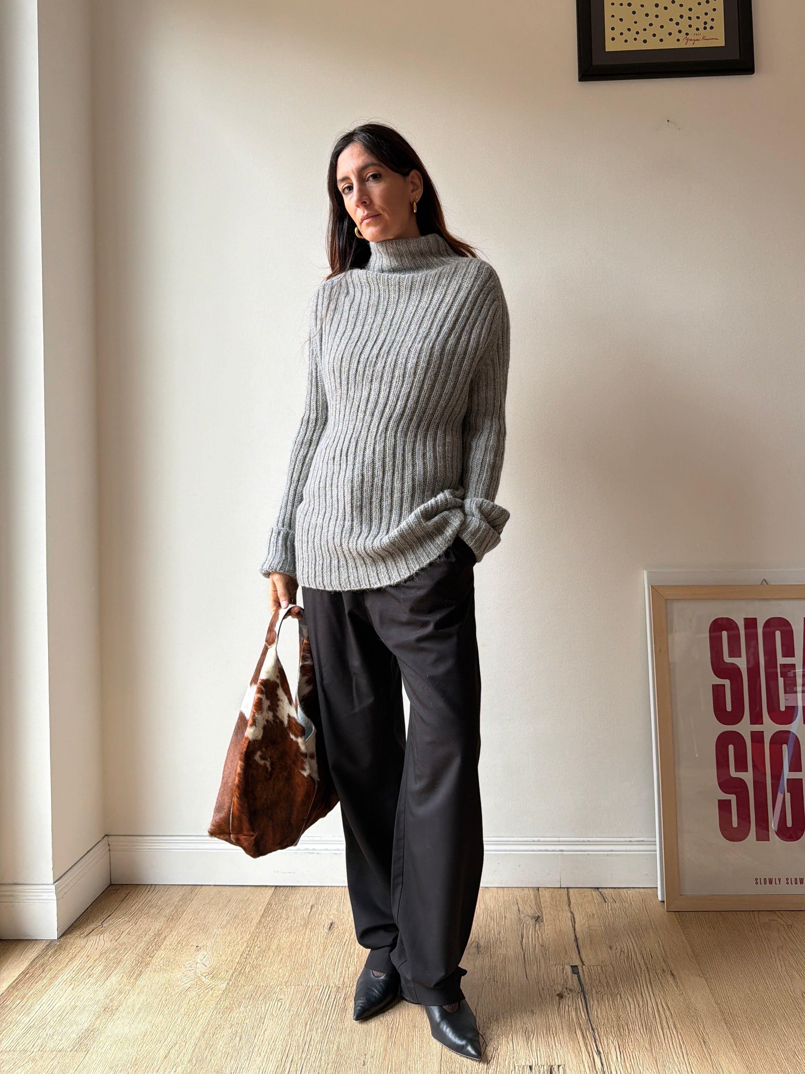 MAGLIONE A COSTE GRIGIO IN BABY ALPACA