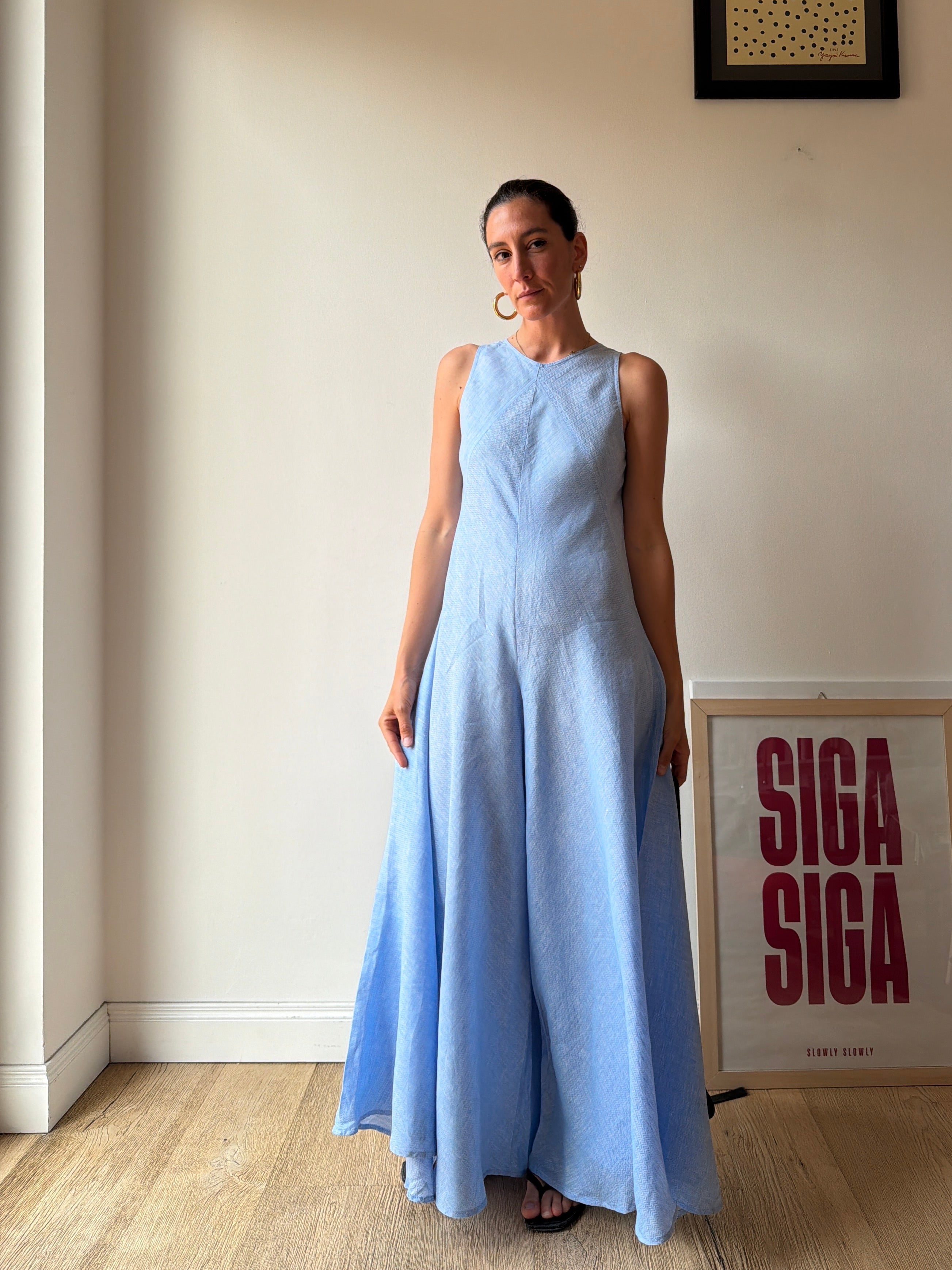 TUTA IN LINO AZZURRO