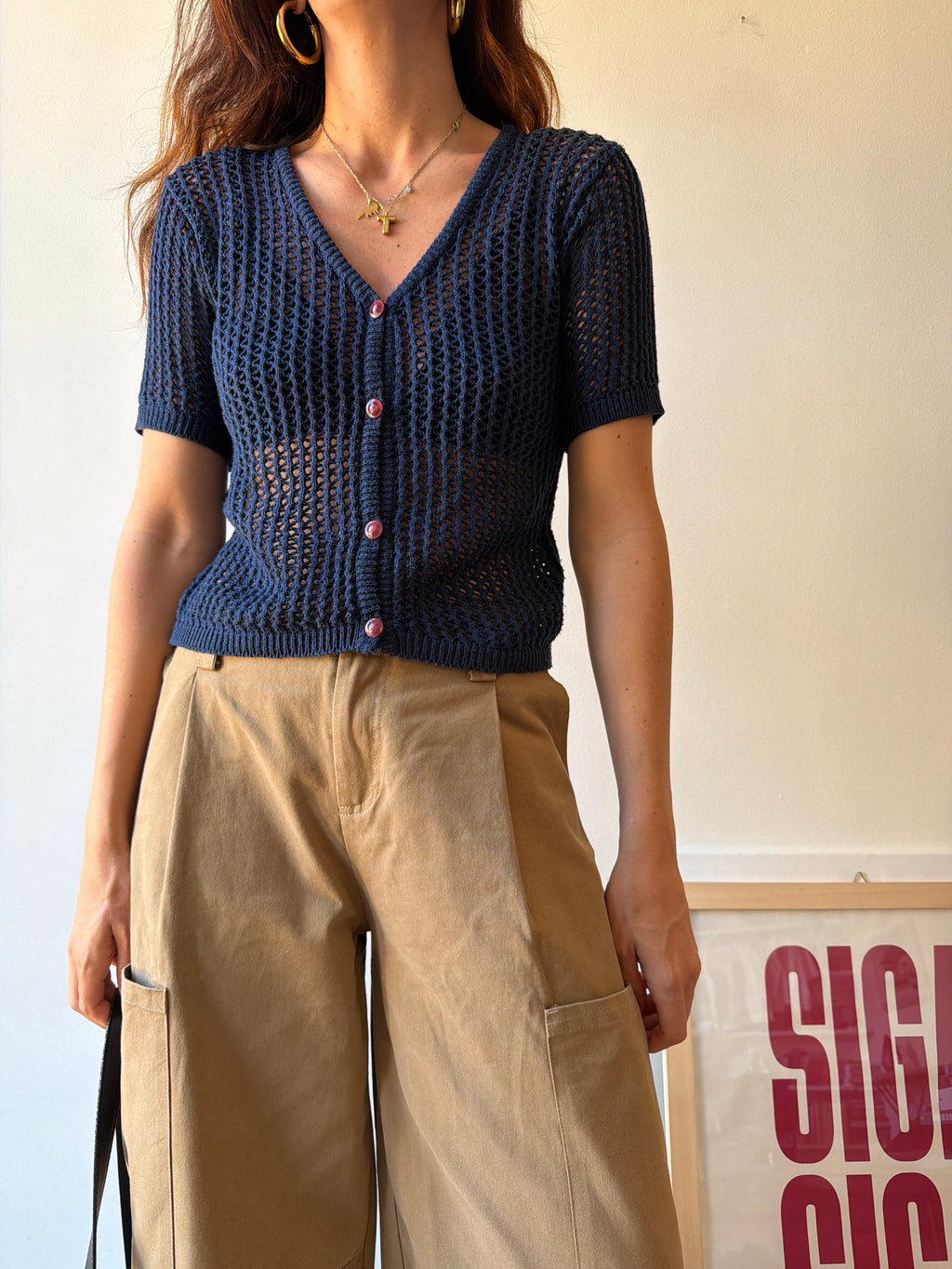 CARDIGAN BLU TRAFORATO