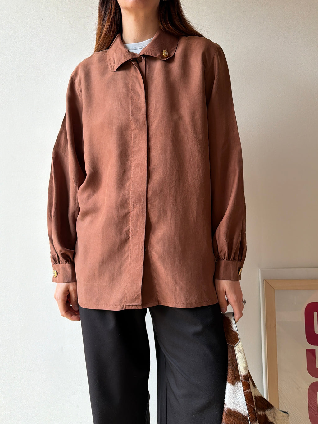 CAMICIA MARRONE IN SETA
