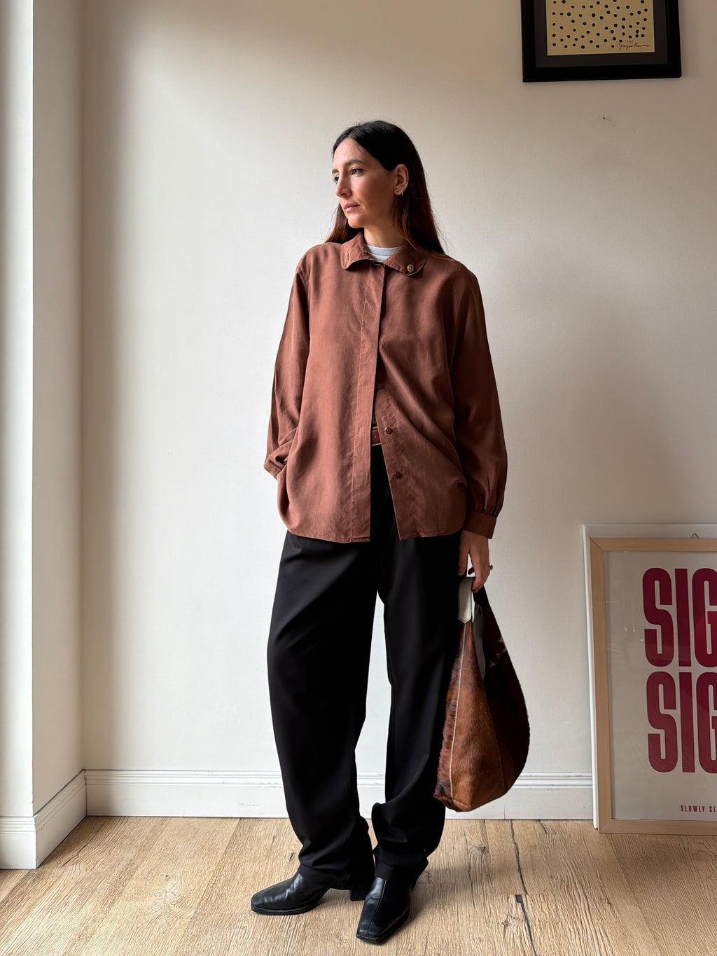 CAMICIA MARRONE IN SETA