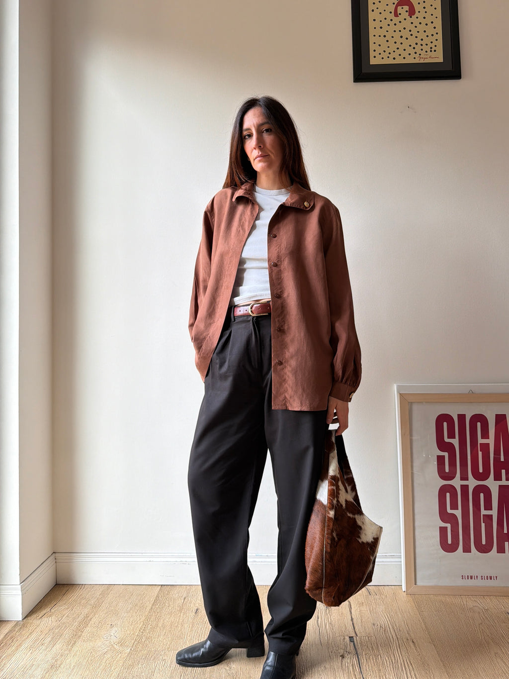 CAMICIA MARRONE IN SETA