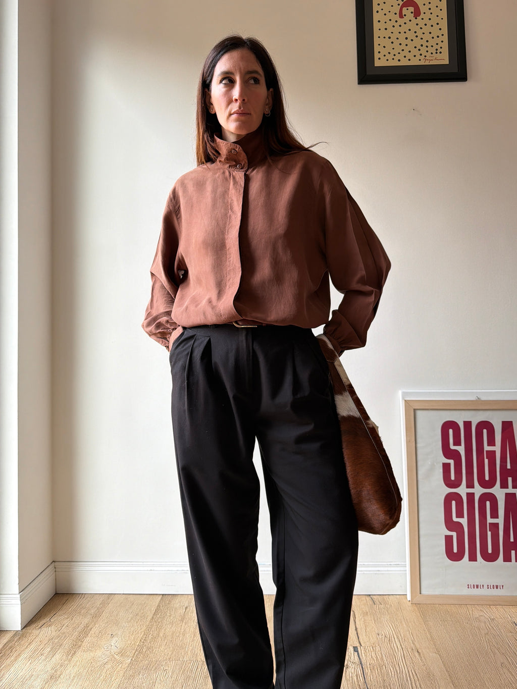 CAMICIA MARRONE IN SETA