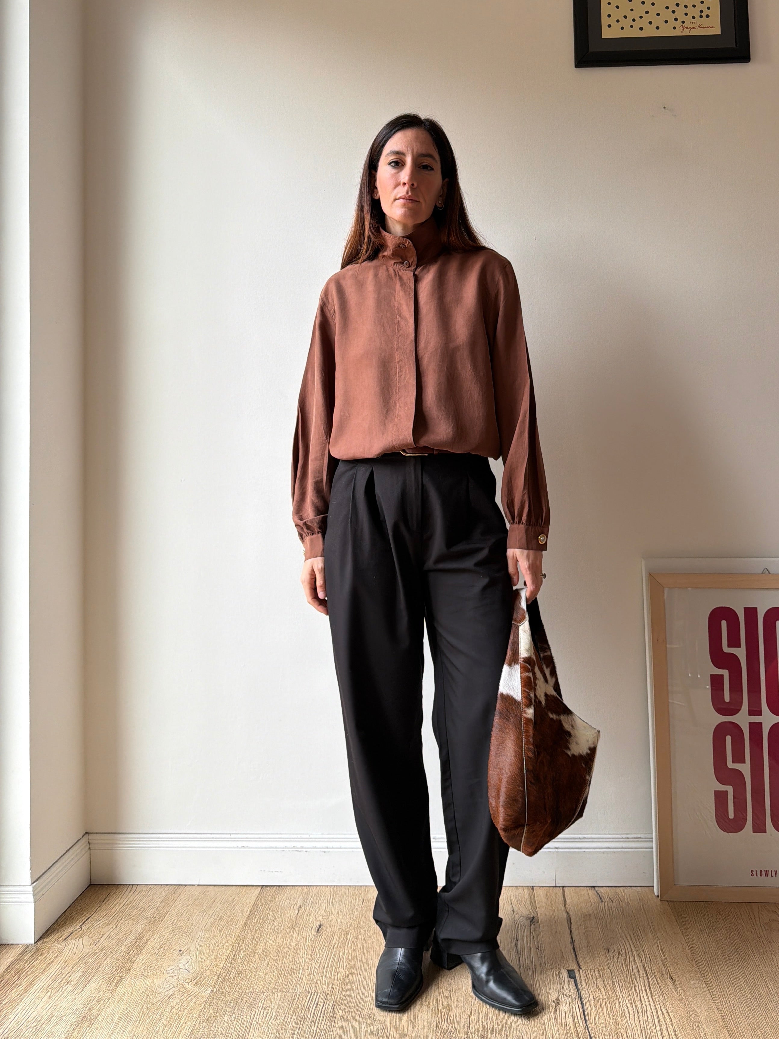 CAMICIA MARRONE IN SETA