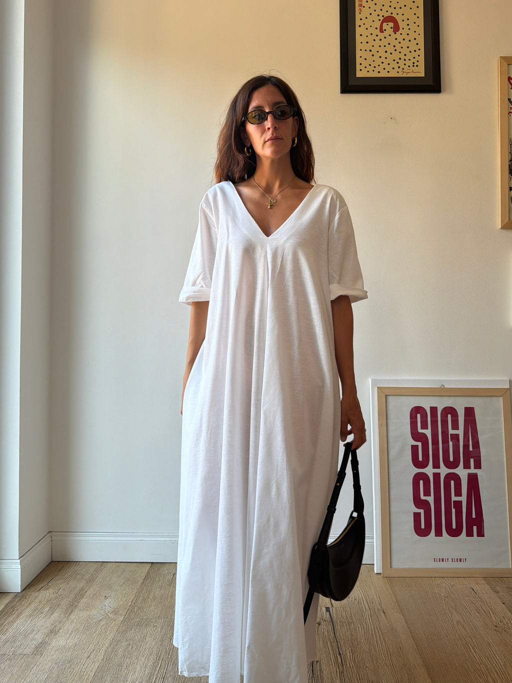 MAXI VESTITO IN LINO BIANCO