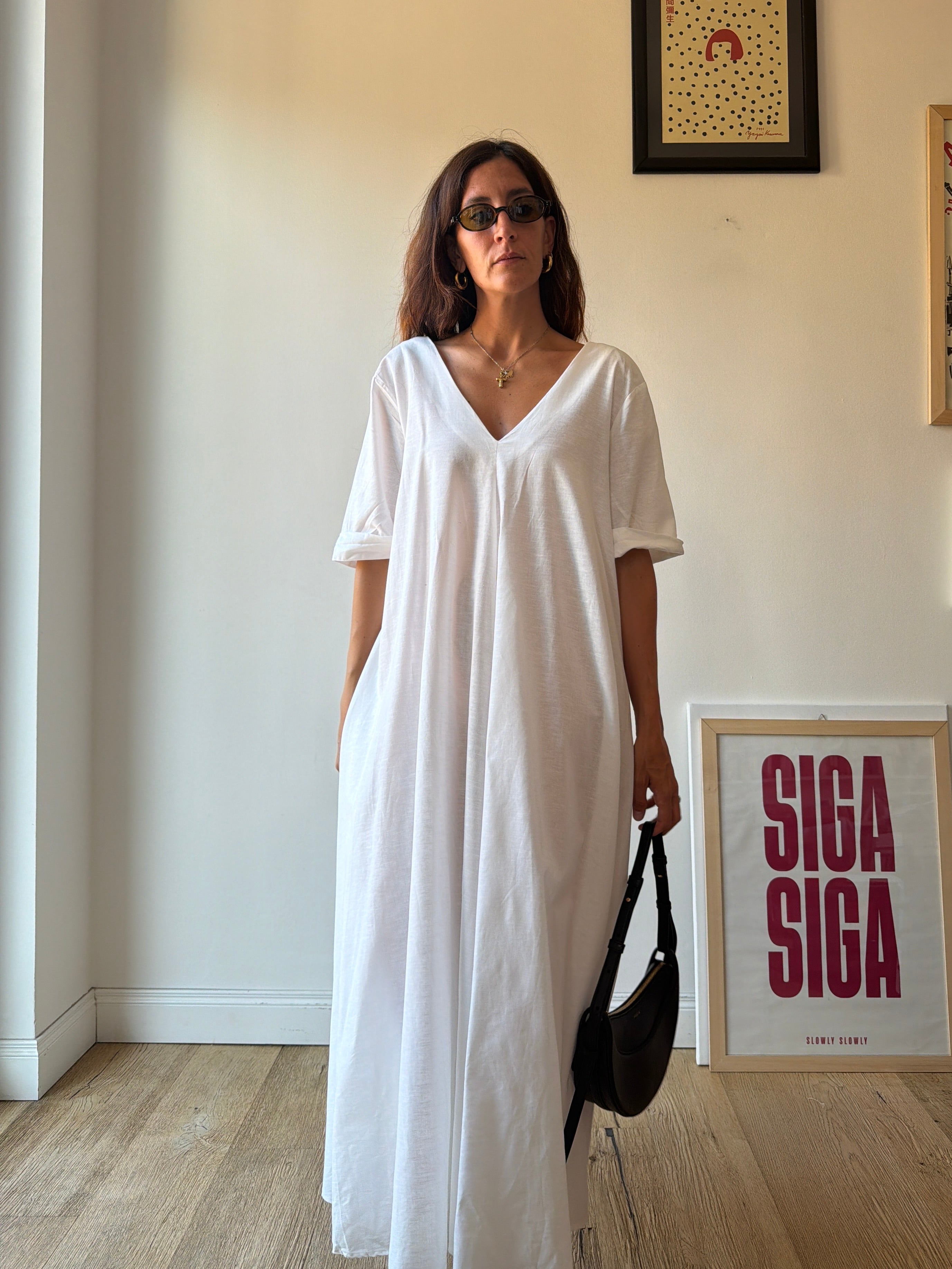 MAXI VESTITO IN LINO BIANCO