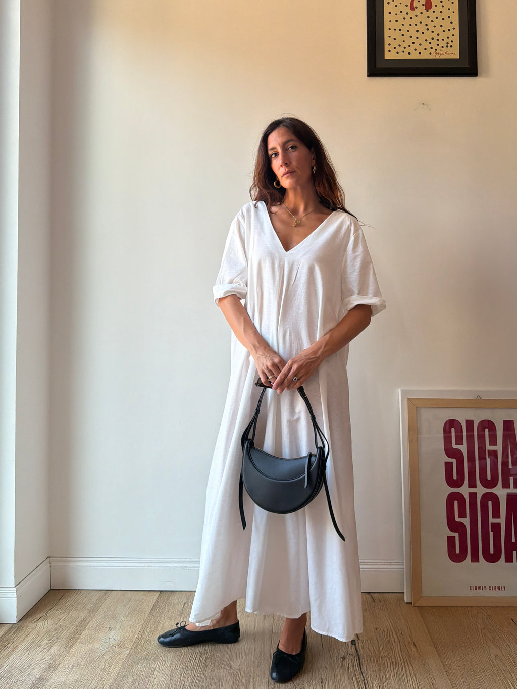 MAXI VESTITO IN LINO BIANCO