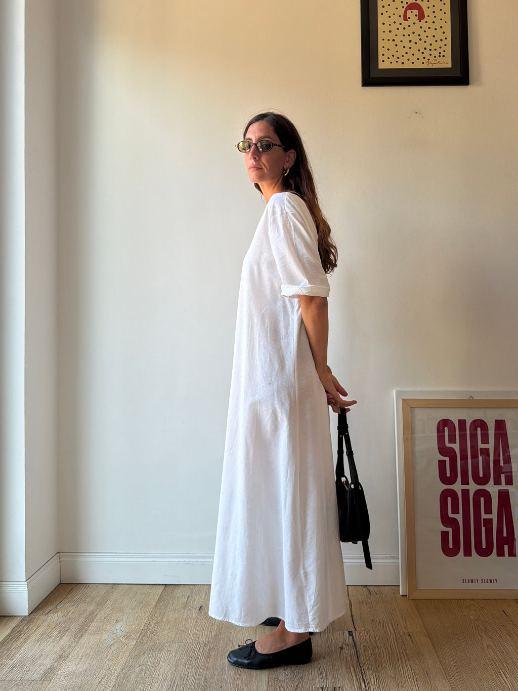 MAXI VESTITO IN LINO BIANCO