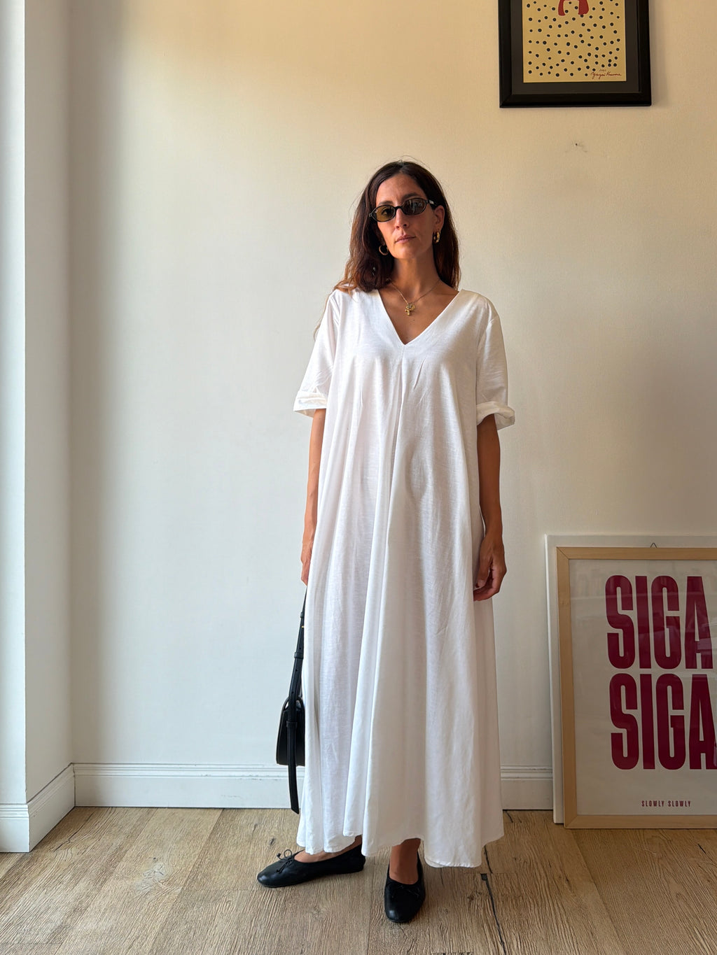 MAXI VESTITO IN LINO BIANCO