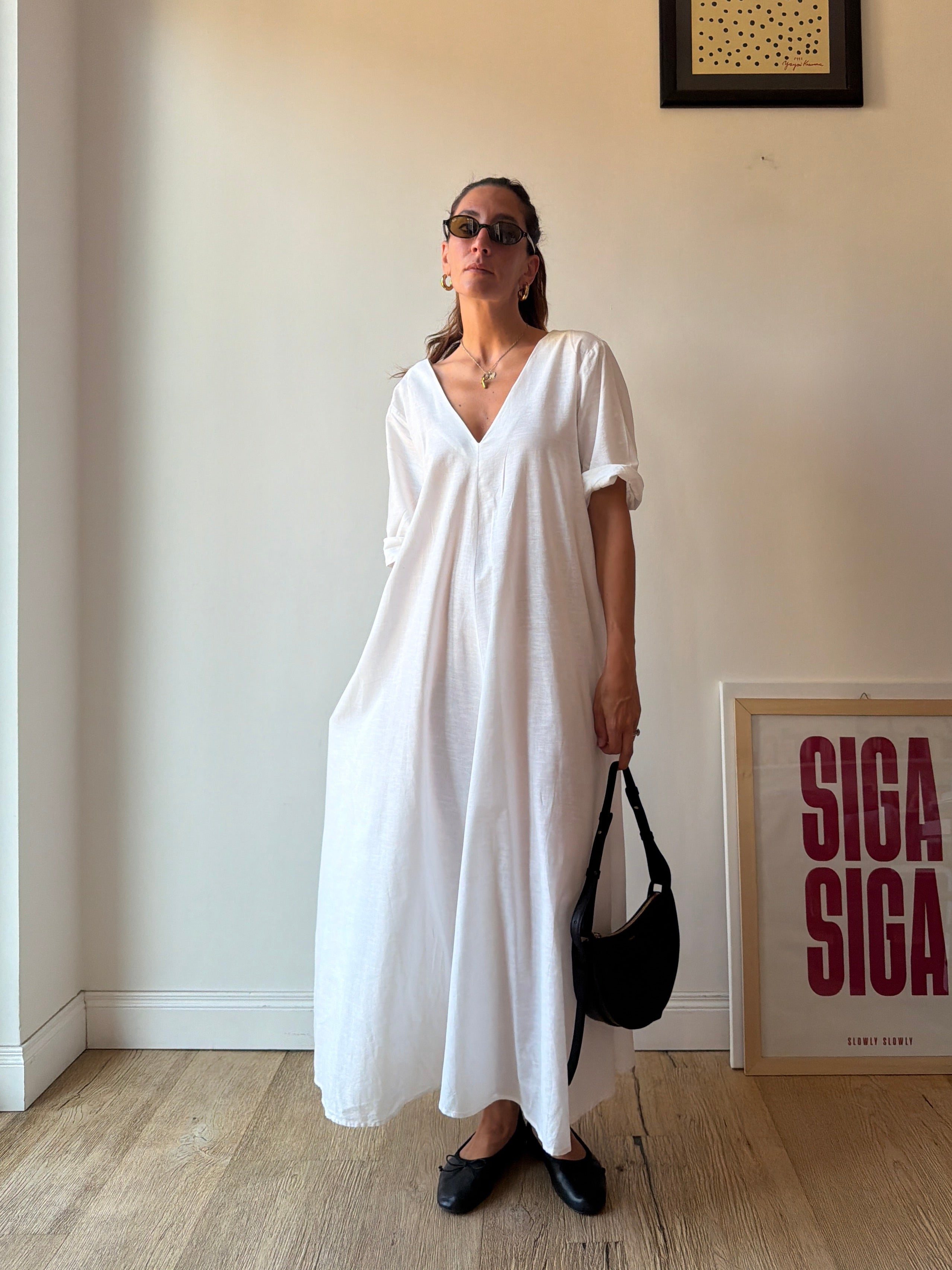 MAXI VESTITO IN LINO BIANCO