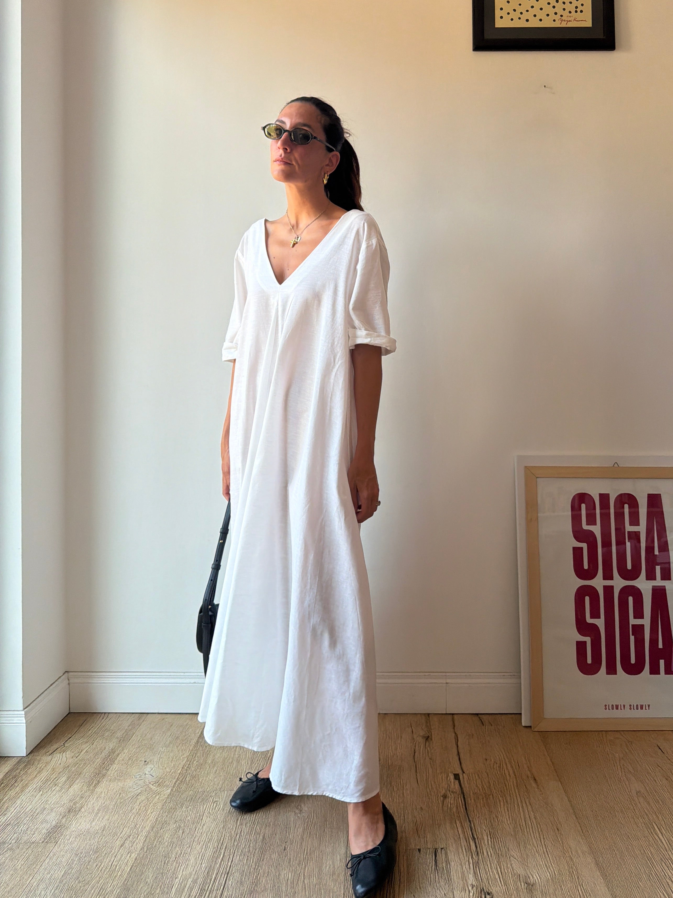 MAXI VESTITO IN LINO BIANCO