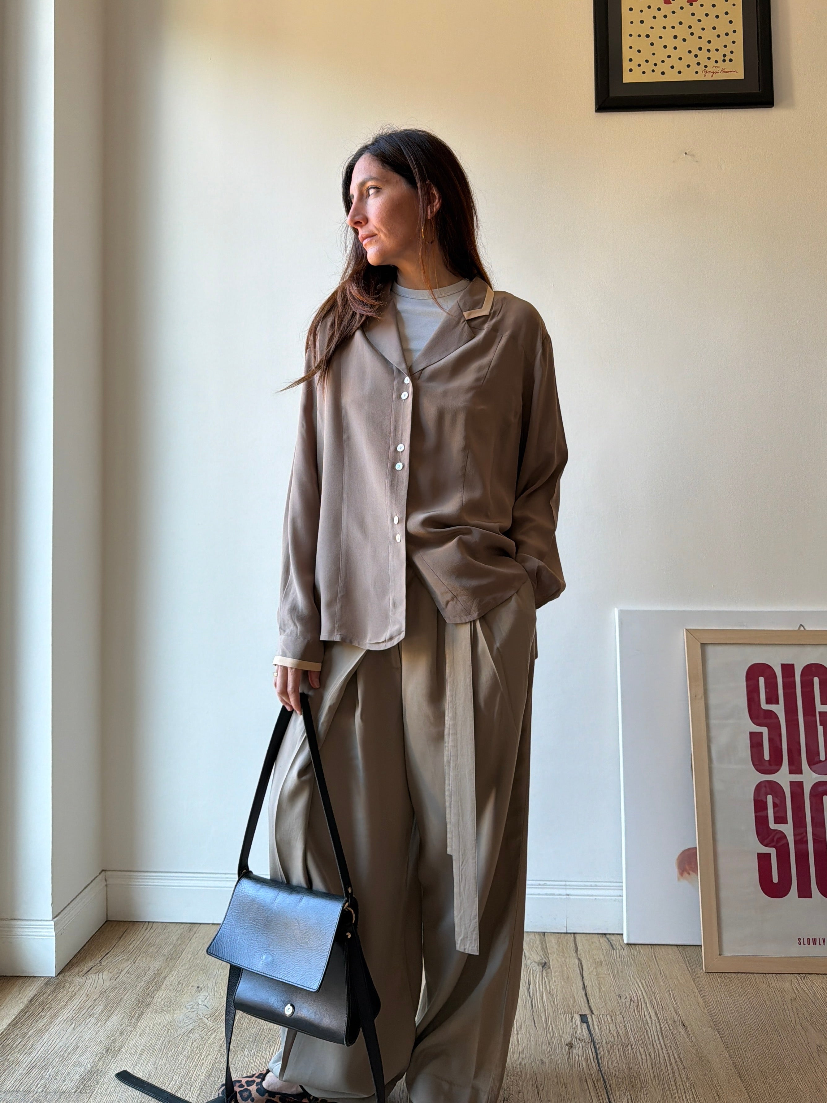 CAMICIA IN SETA MARRONE