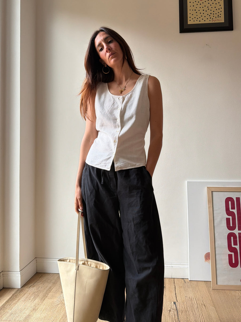 TOP IN LINO CON BOTTONCINI
