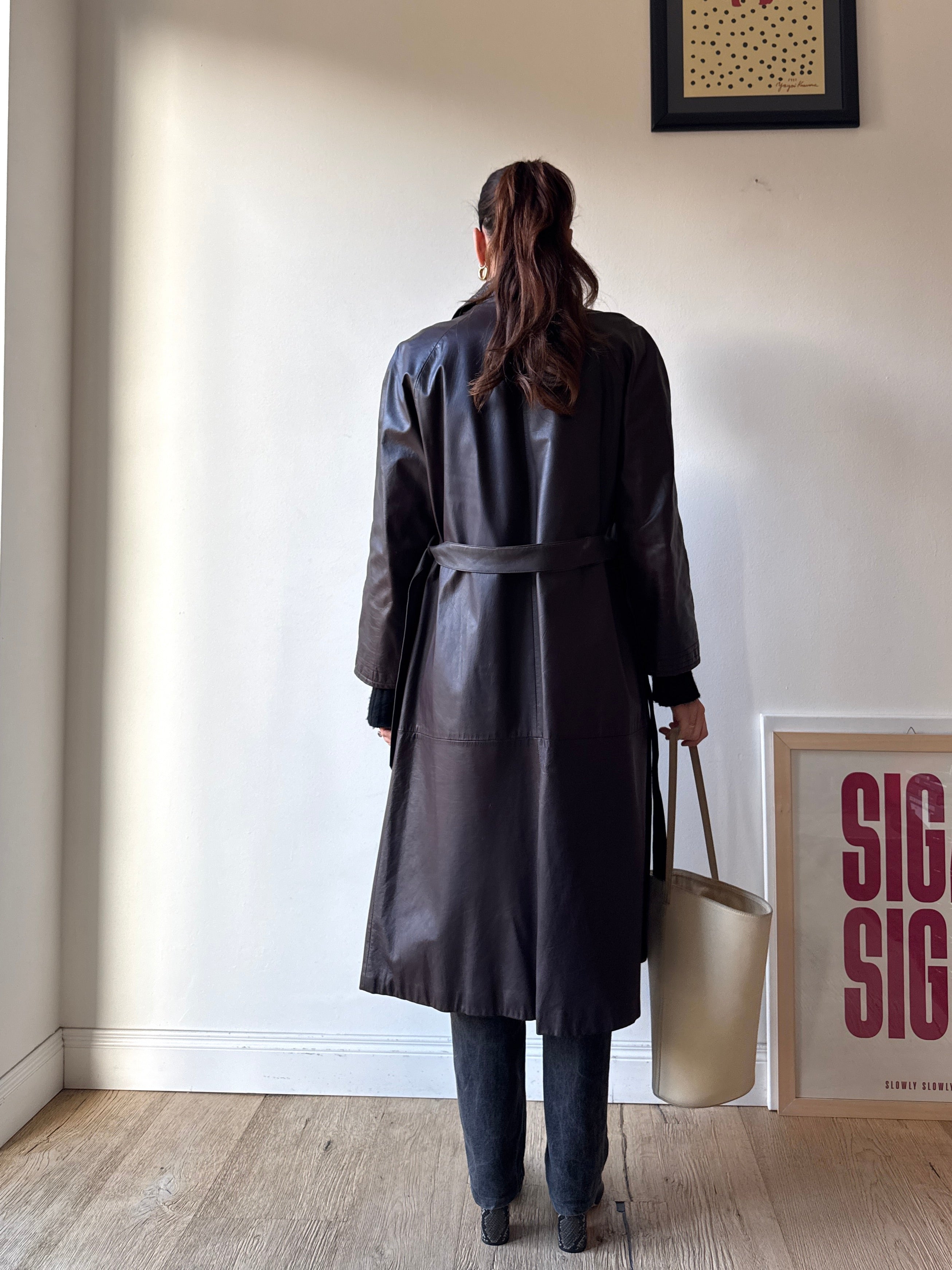 TRENCH IN PELLE MARRONE/BORGOGNA
