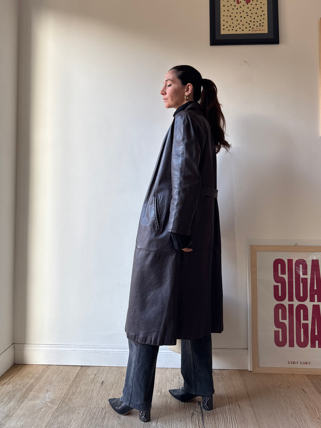 TRENCH IN PELLE MARRONE/BORGOGNA