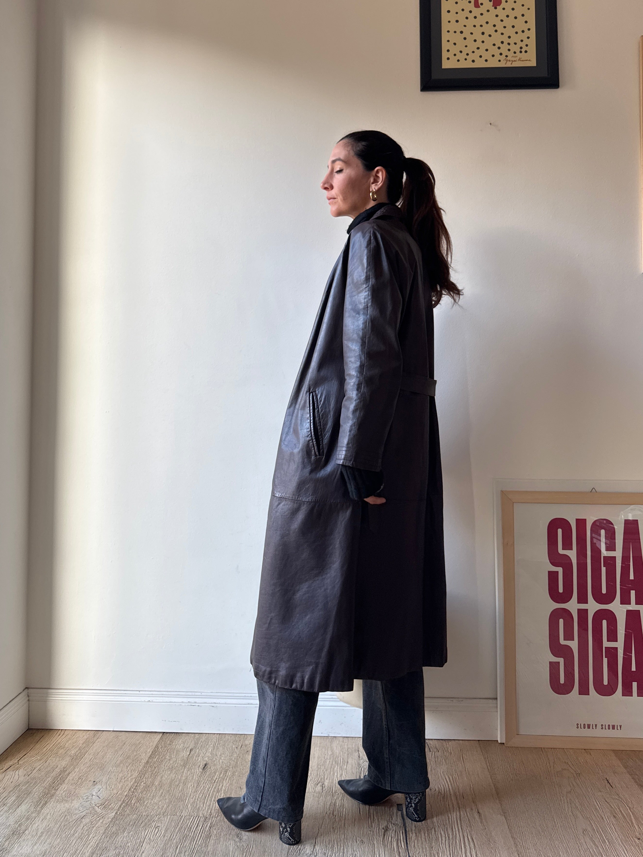 TRENCH IN PELLE MARRONE/BORGOGNA