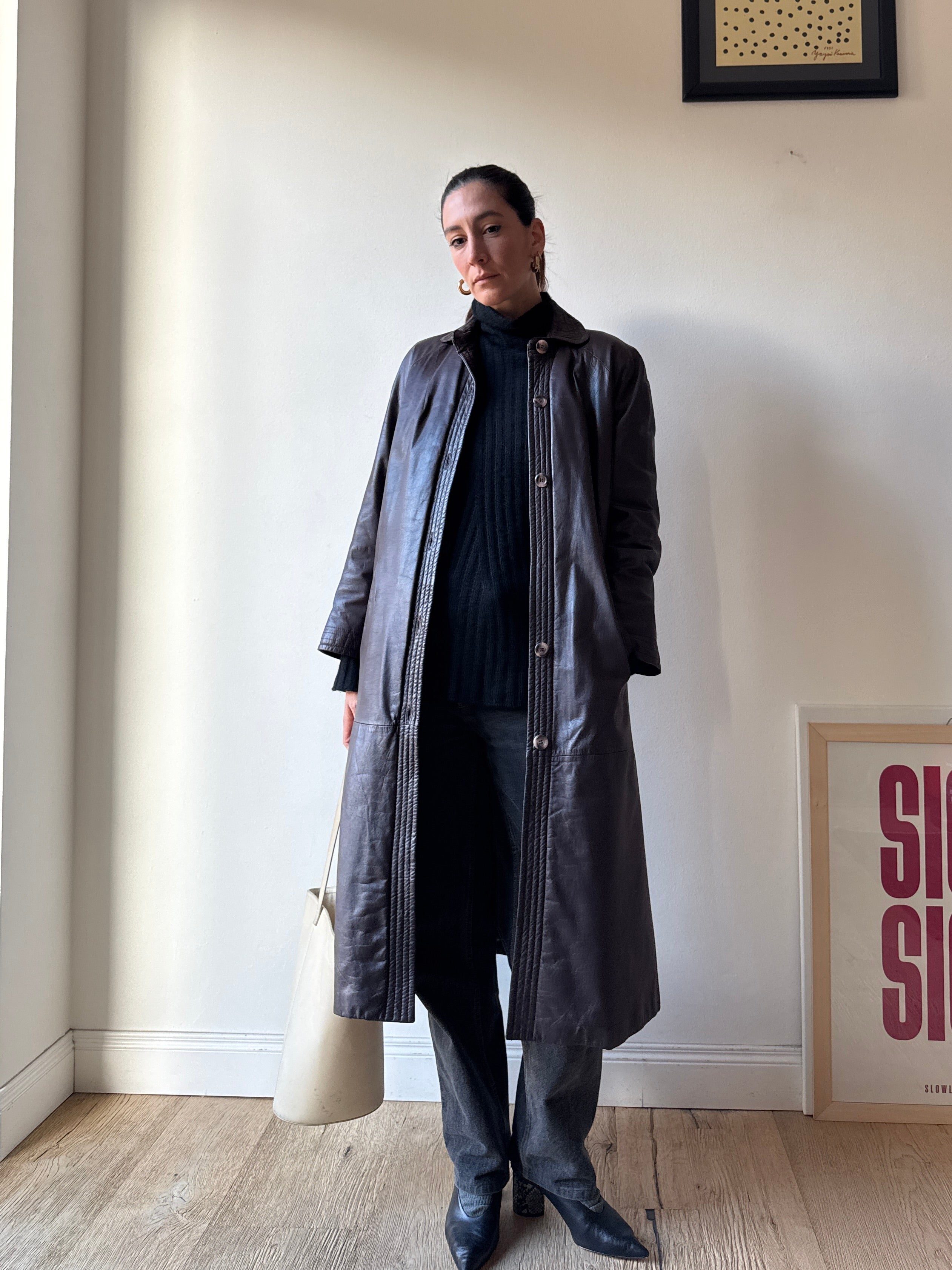 TRENCH IN PELLE MARRONE/BORGOGNA