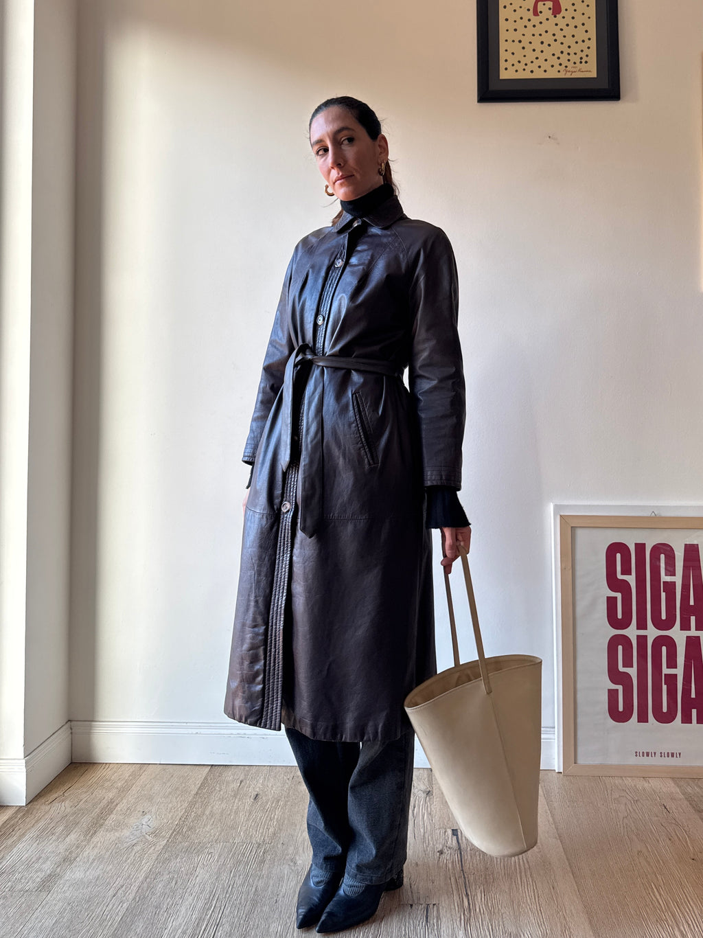 TRENCH IN PELLE MARRONE/BORGOGNA