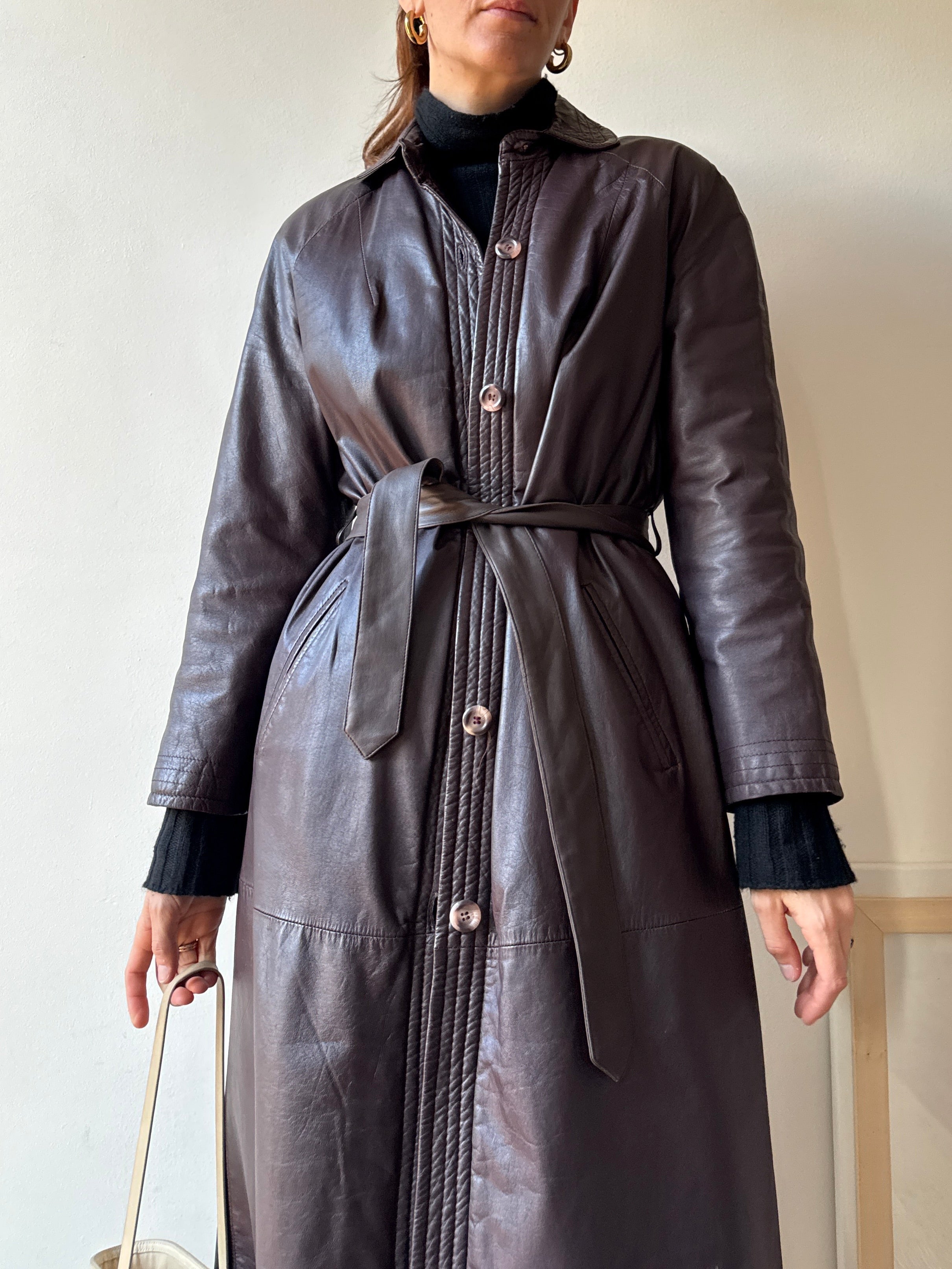 TRENCH IN PELLE MARRONE/BORGOGNA