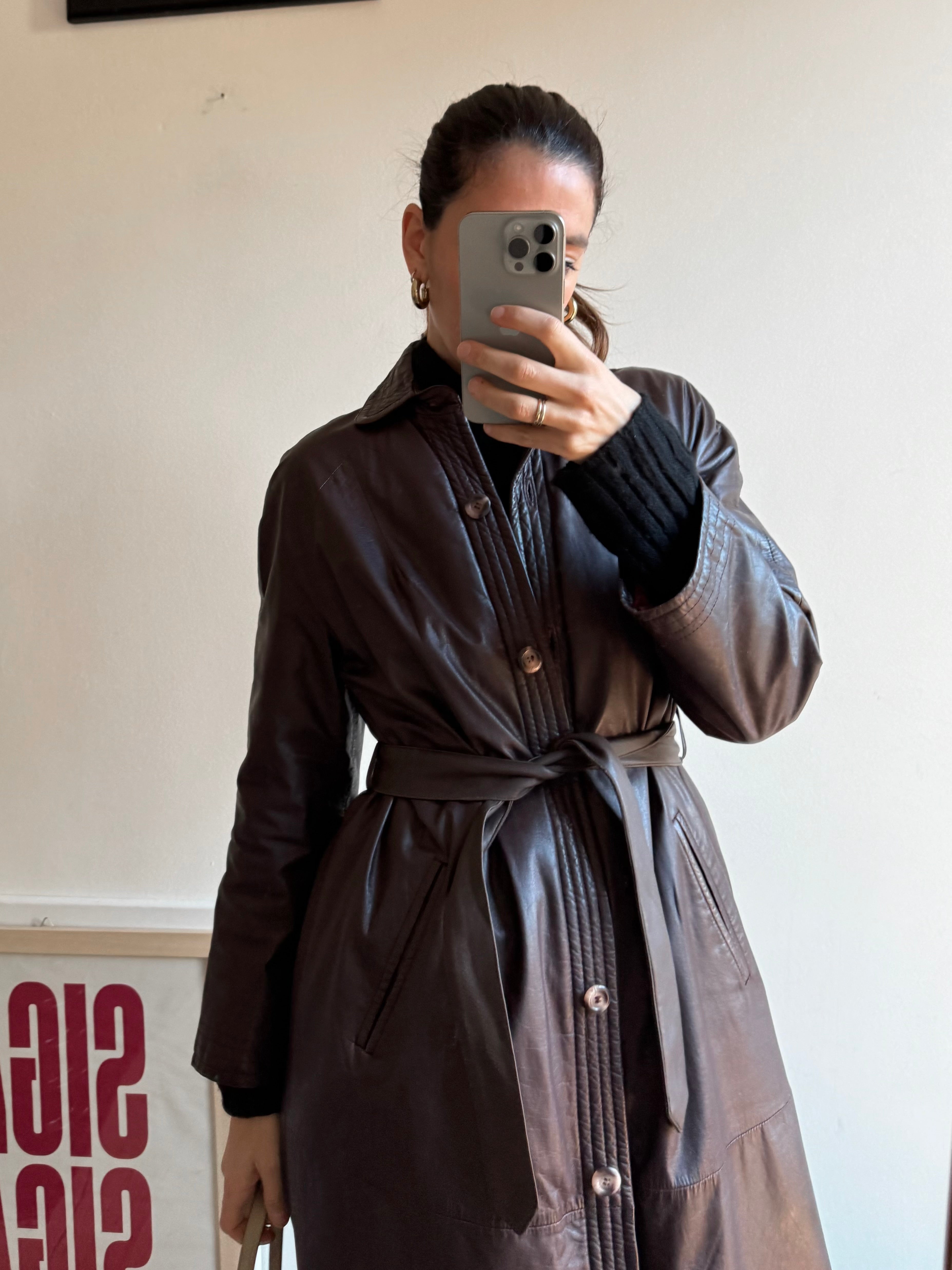 TRENCH IN PELLE MARRONE/BORGOGNA