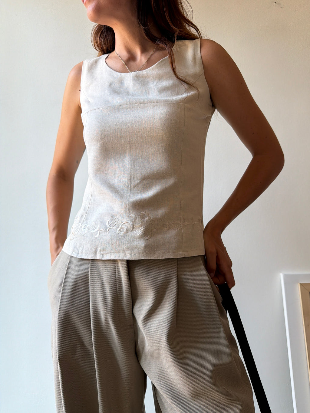 TOP IN LINO CON FIORI