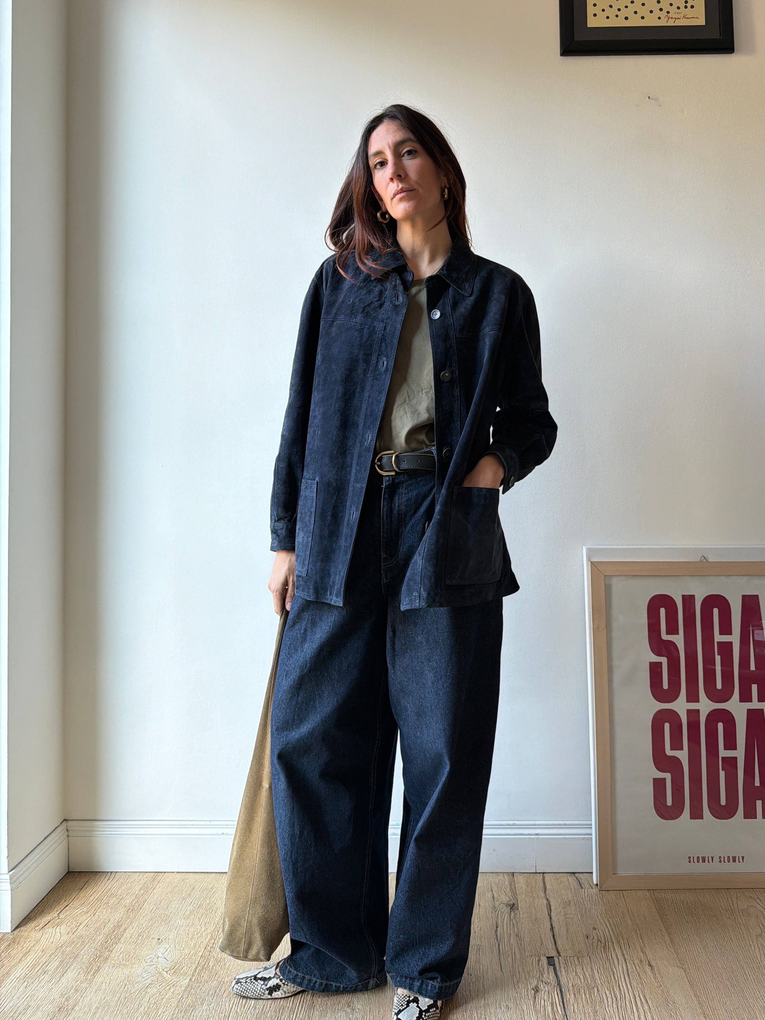 GIACCA CAMICIA IN CAMOSCIO BLU