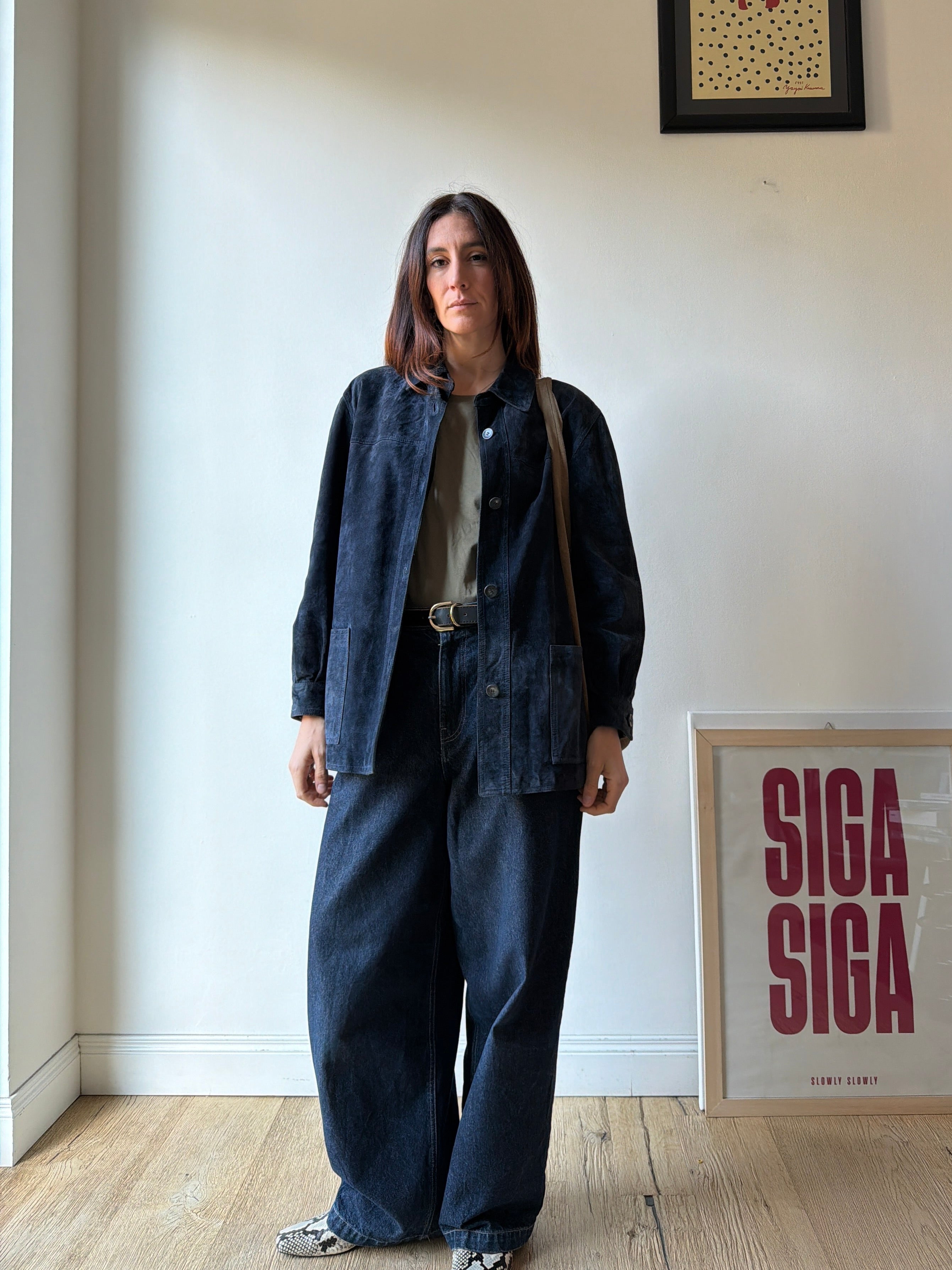 GIACCA CAMICIA IN CAMOSCIO BLU