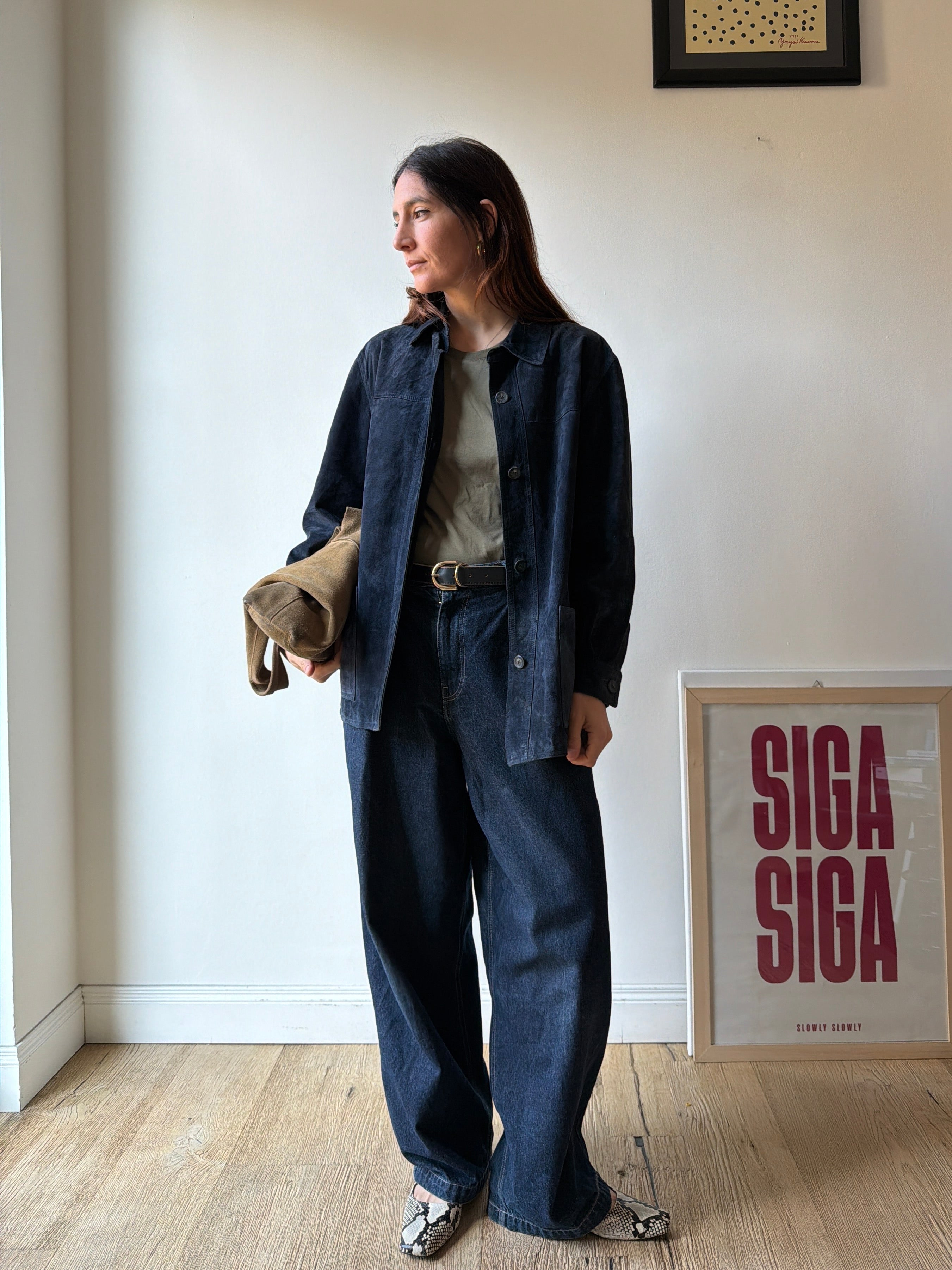 GIACCA CAMICIA IN CAMOSCIO BLU