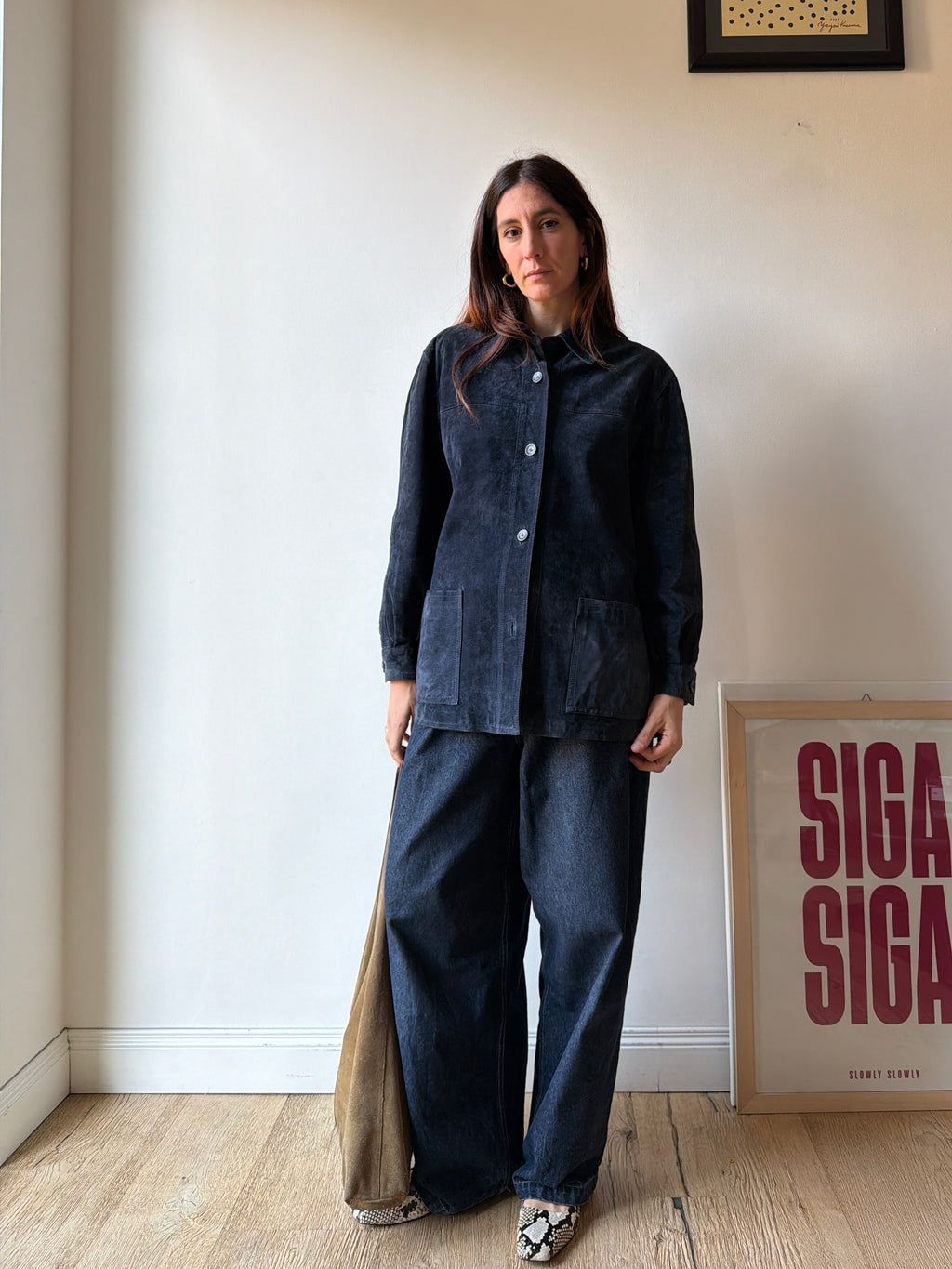 GIACCA CAMICIA IN CAMOSCIO BLU