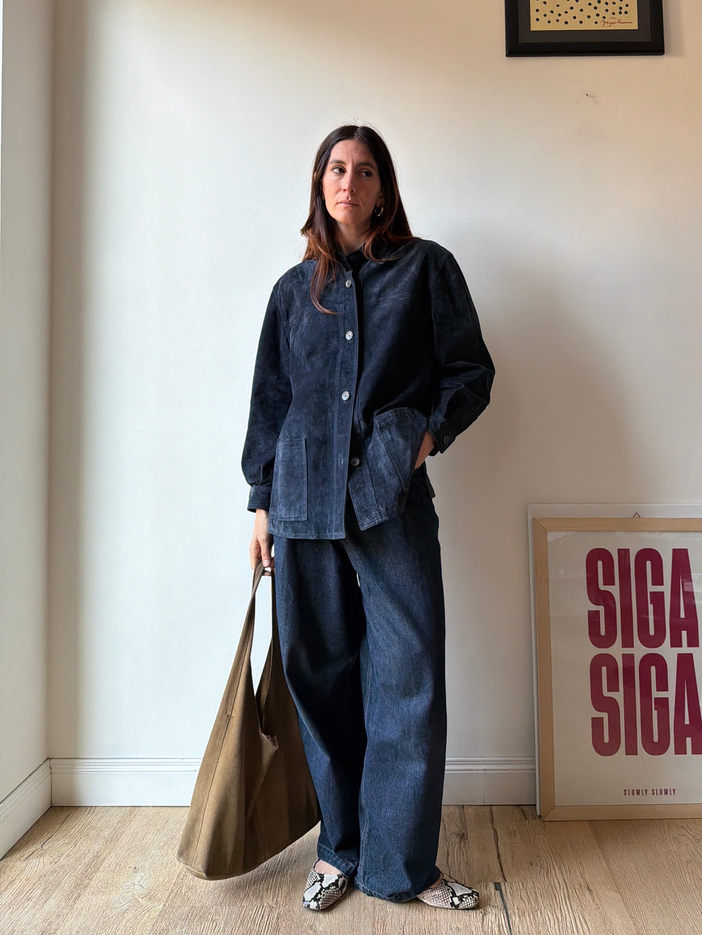 GIACCA CAMICIA IN CAMOSCIO BLU