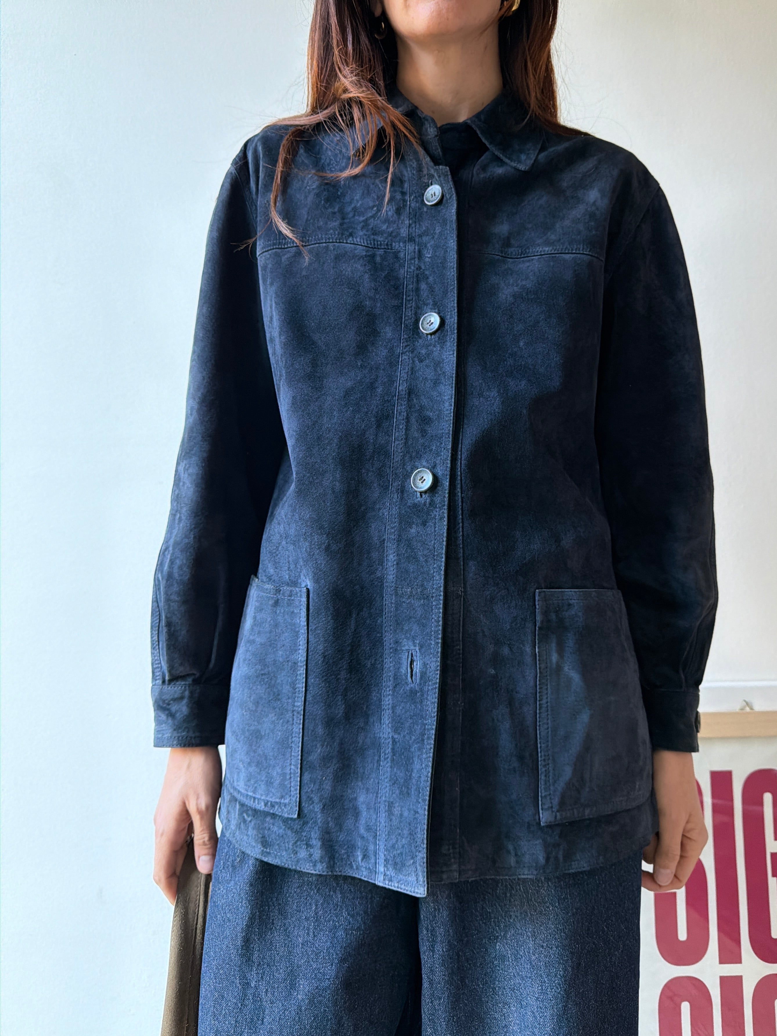 GIACCA CAMICIA IN CAMOSCIO BLU
