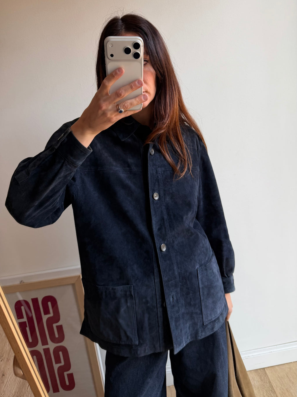 GIACCA CAMICIA IN CAMOSCIO BLU