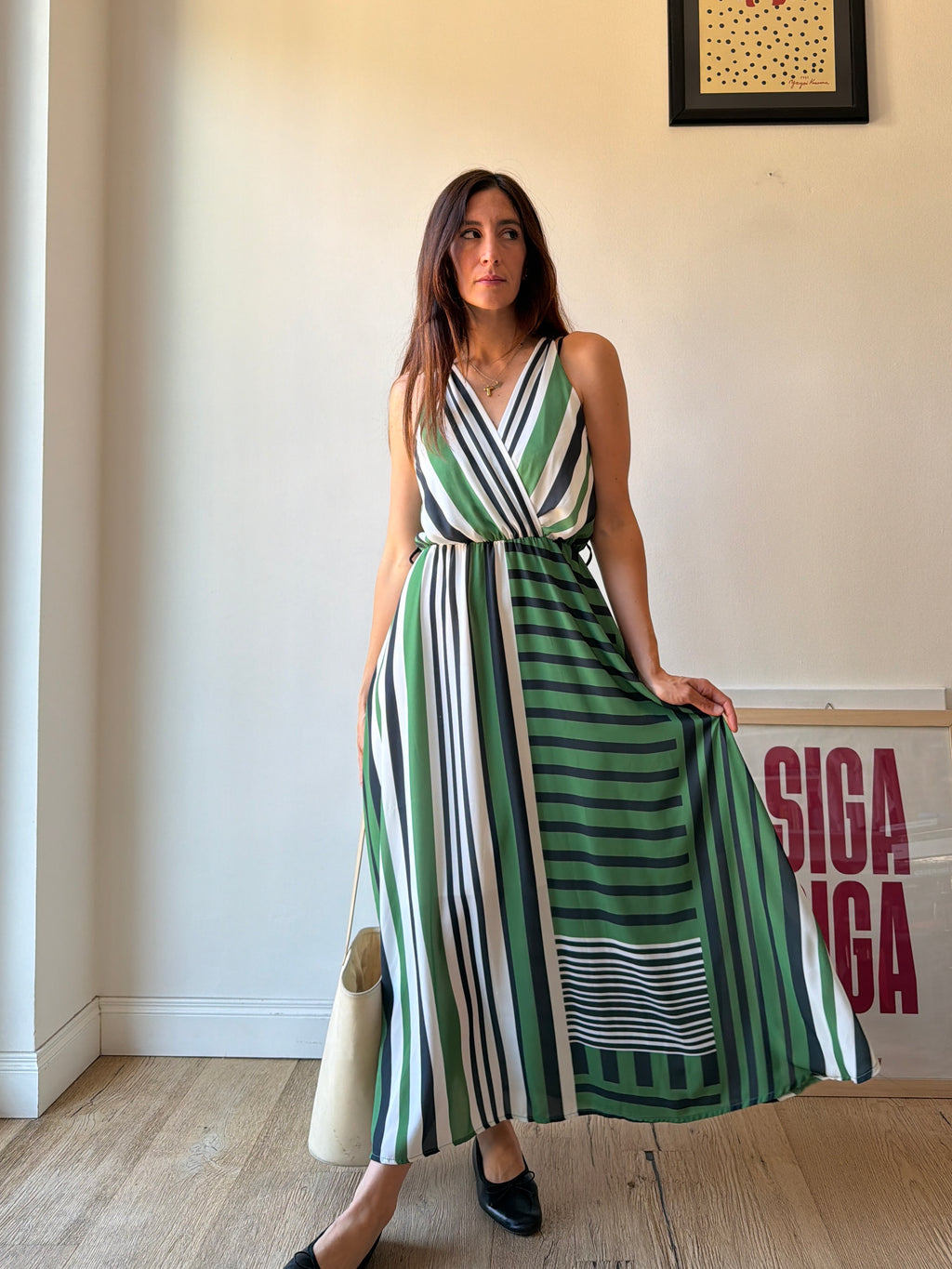 ABITO LUNGO A RIGHE VERDE