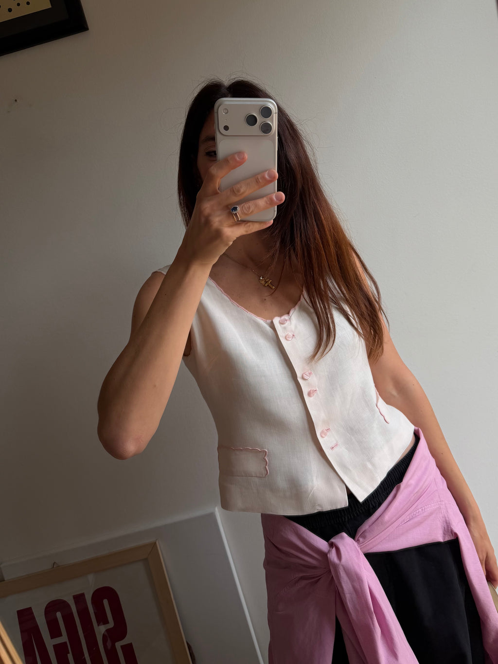 TOP IN LINO ROSA