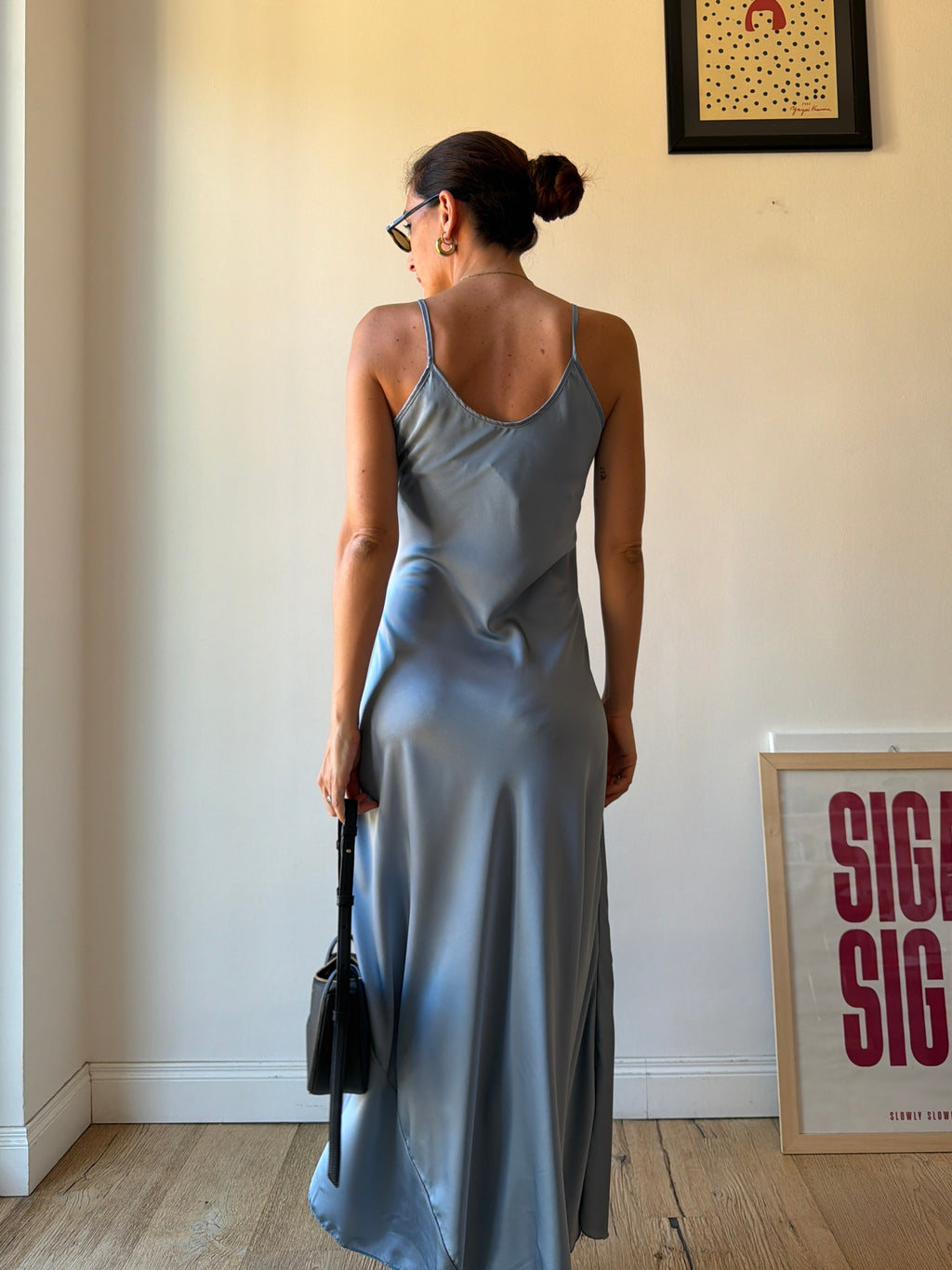 SLIP DRESS AZZURRO POLVERE