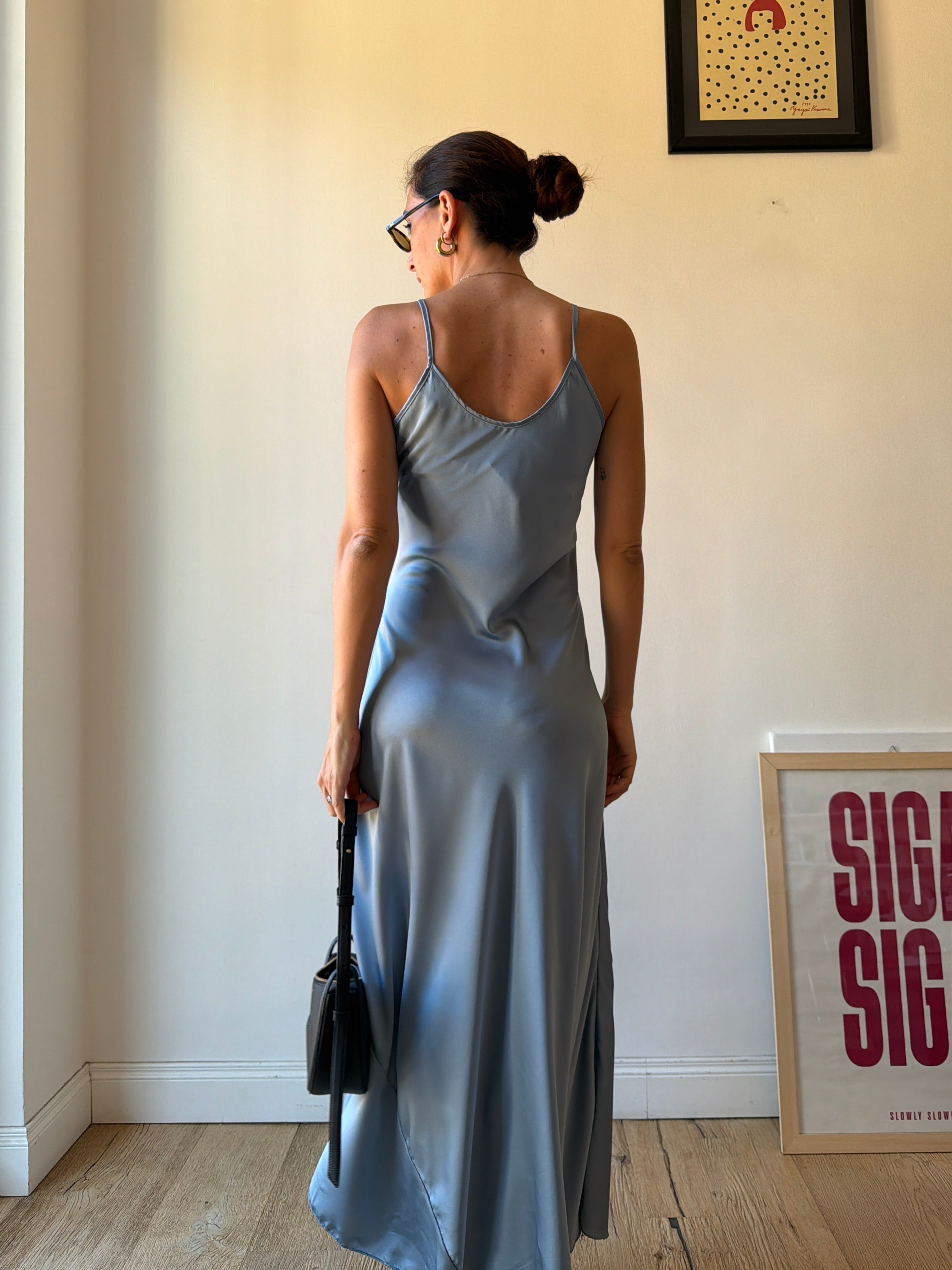 SLIP DRESS AZZURRO POLVERE