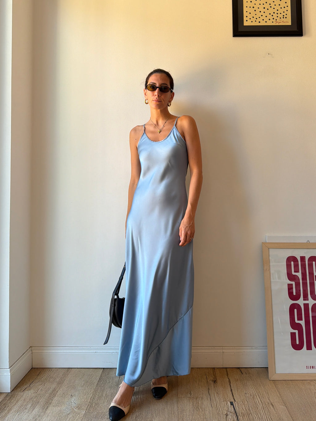 SLIP DRESS AZZURRO POLVERE