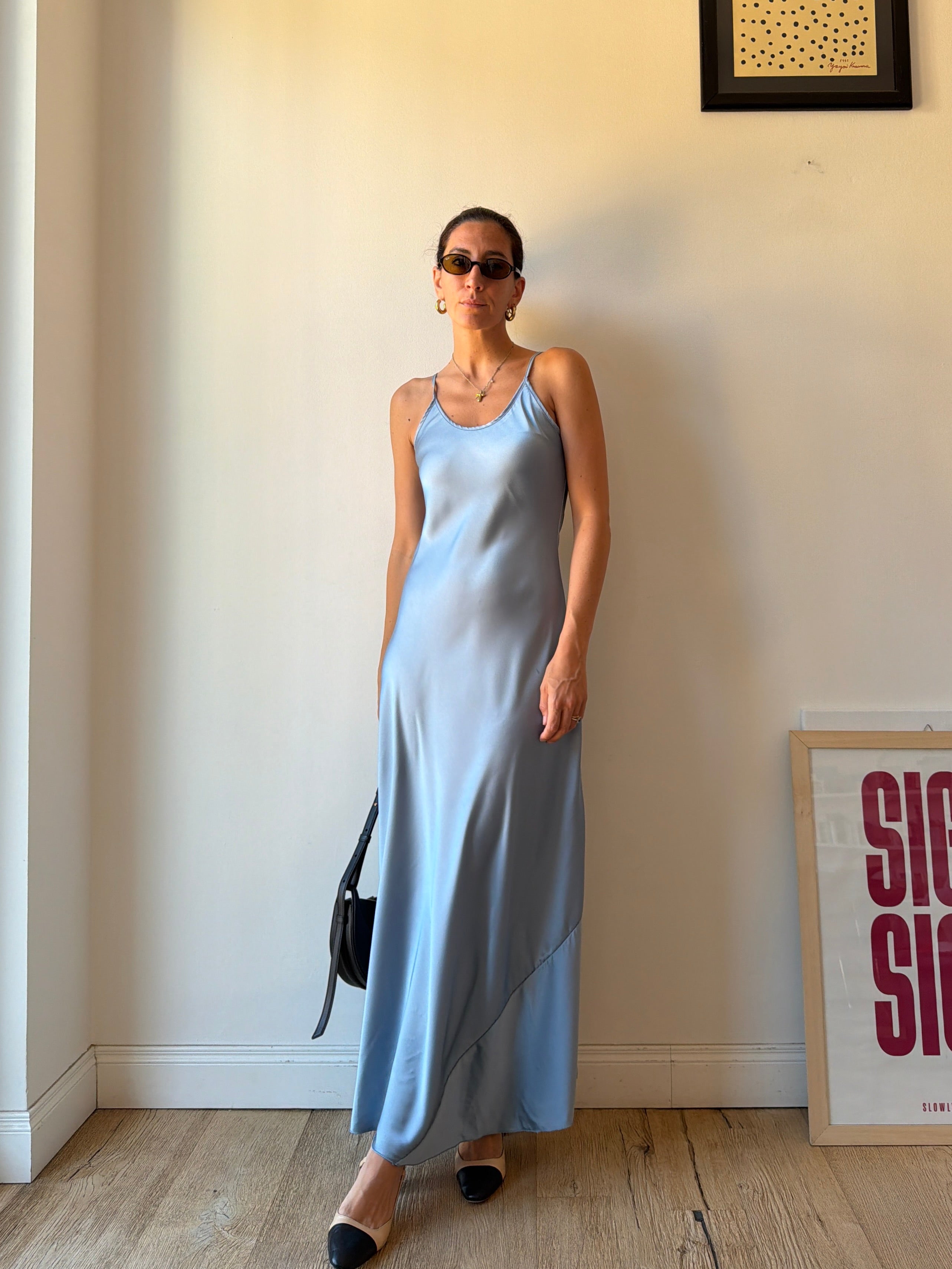 SLIP DRESS AZZURRO POLVERE