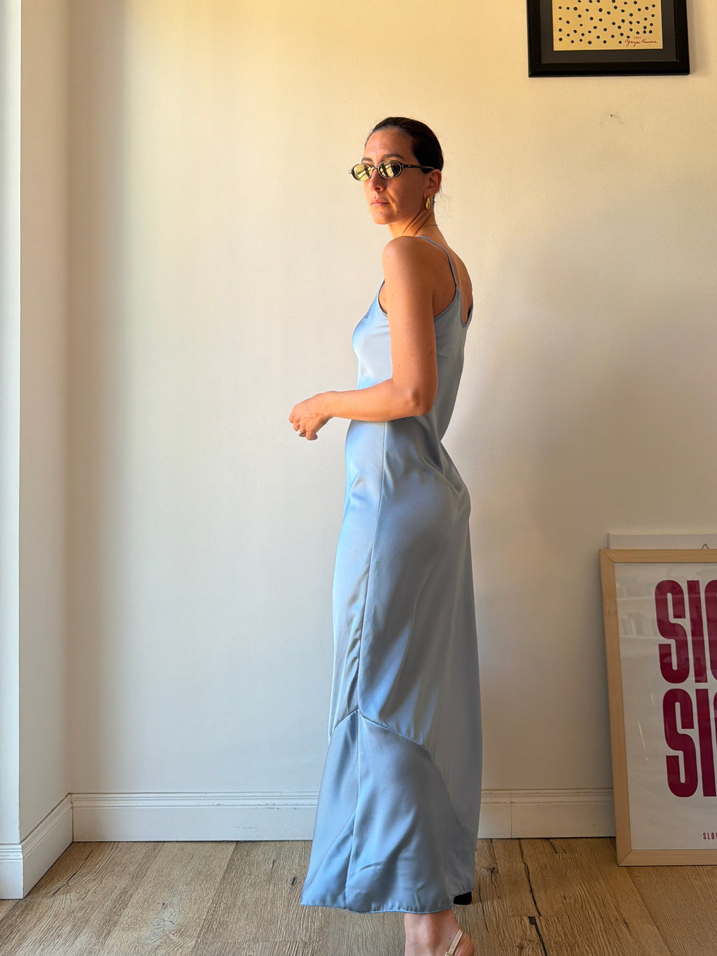 SLIP DRESS AZZURRO POLVERE
