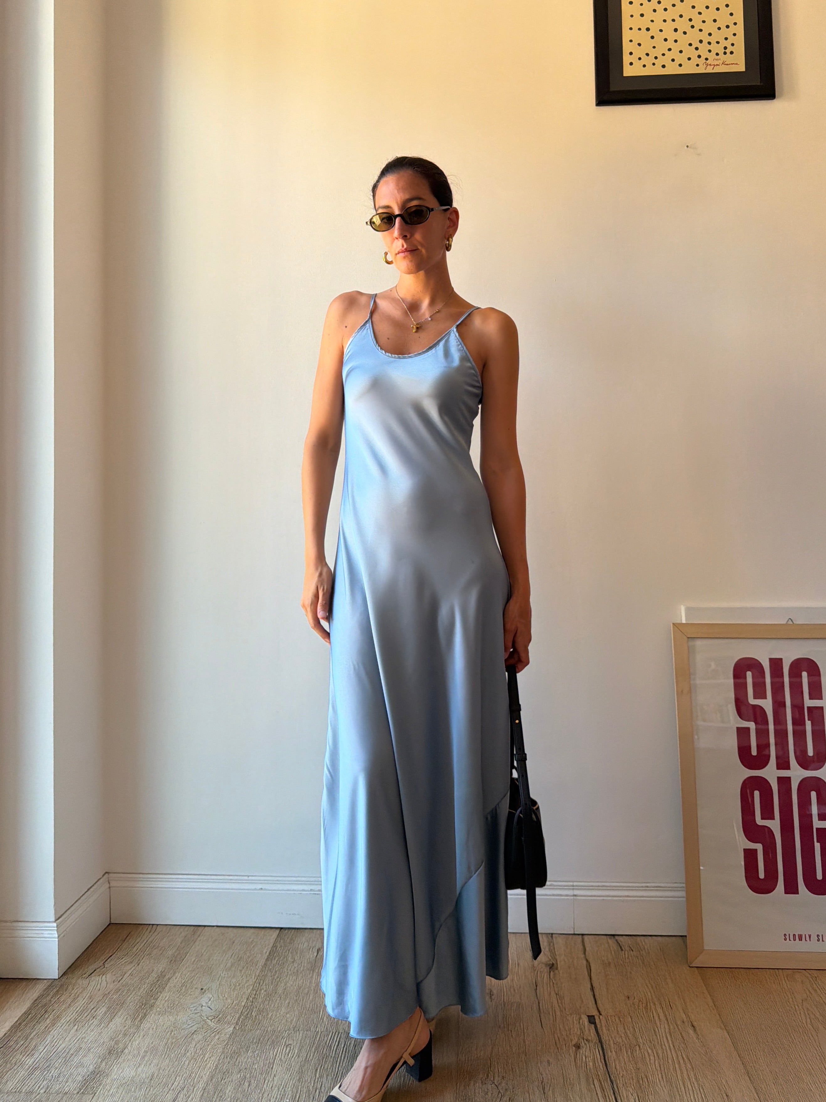 SLIP DRESS AZZURRO POLVERE