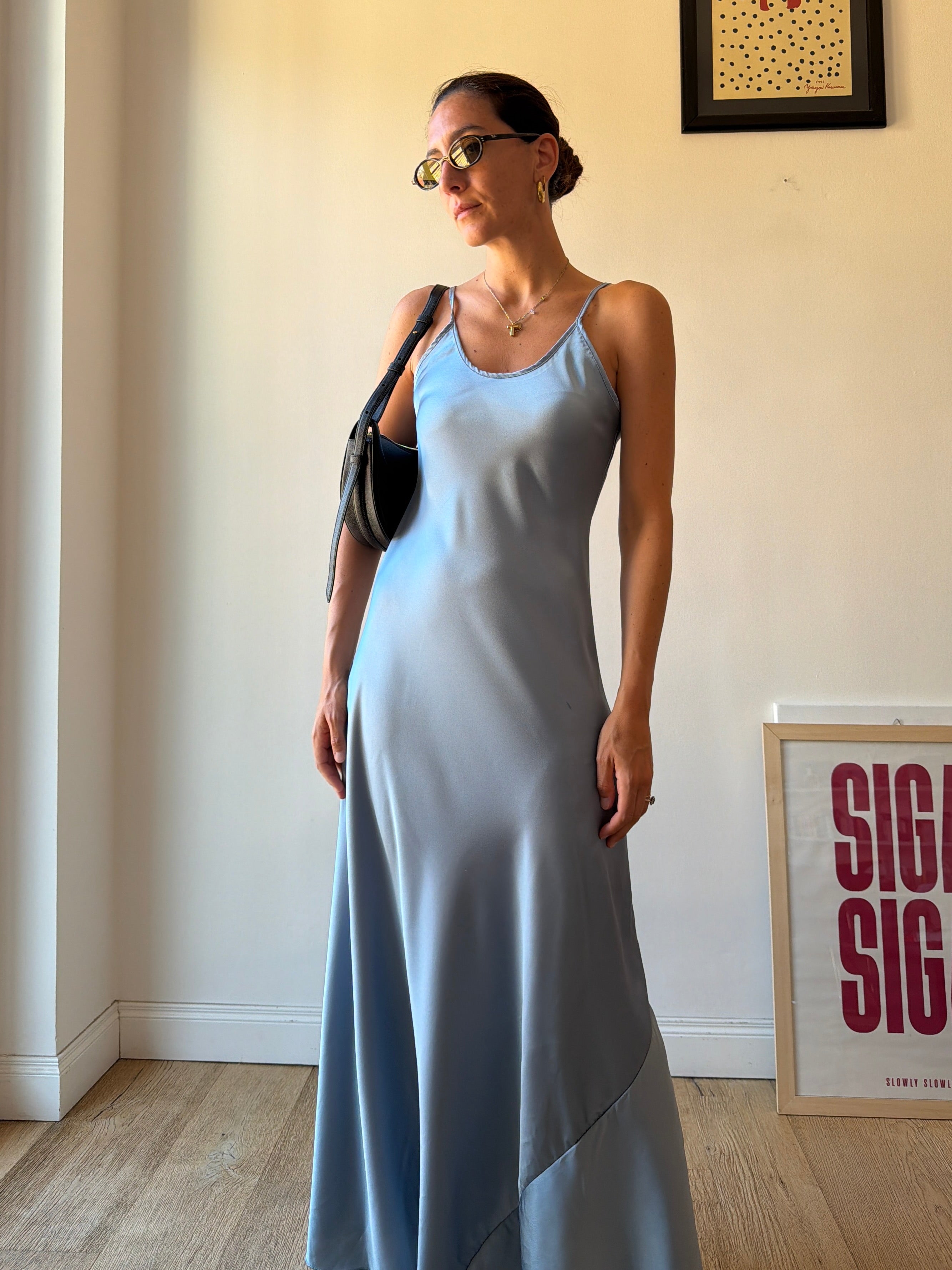 SLIP DRESS AZZURRO POLVERE